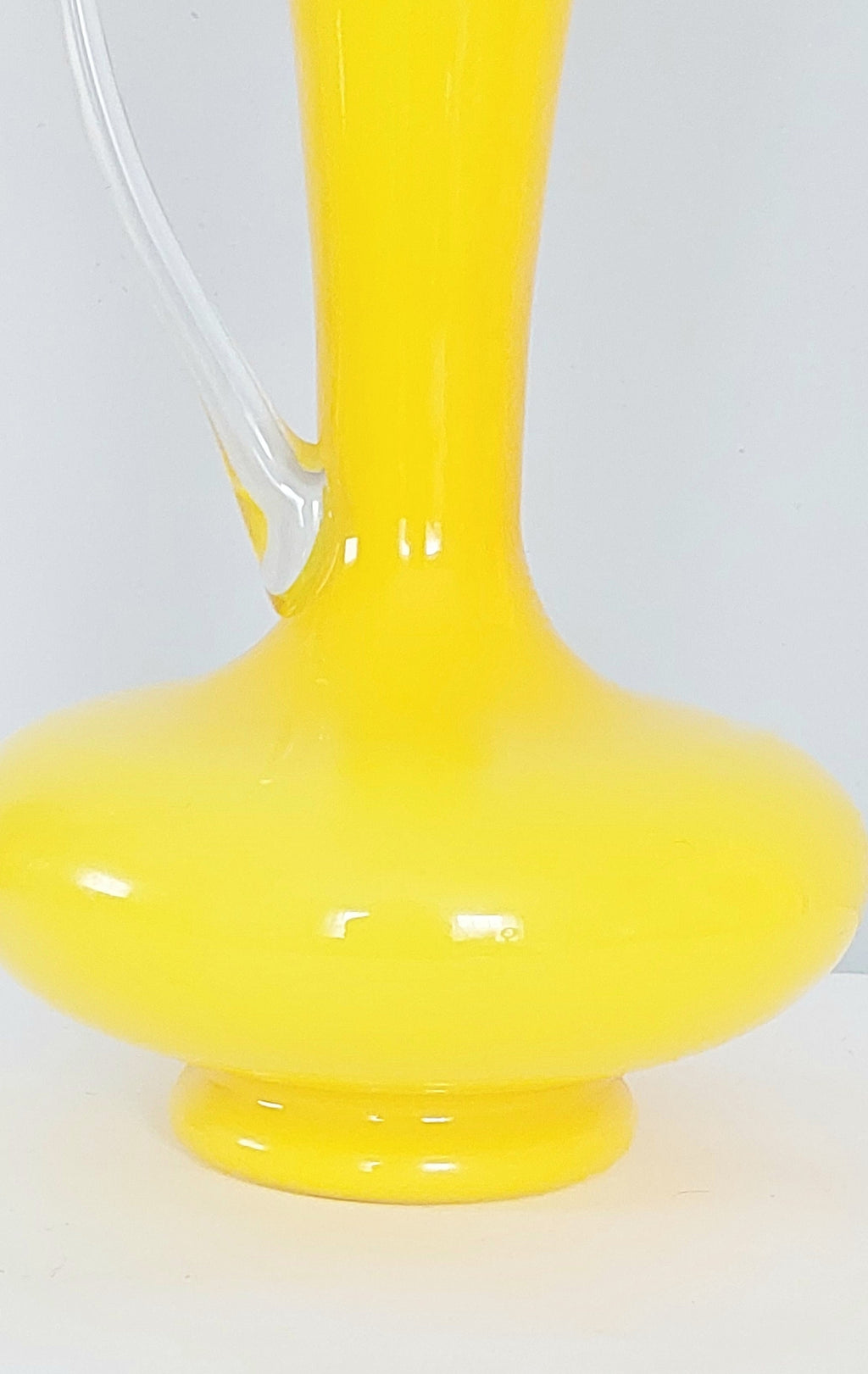 Vintage Mid-Century Yellow Cased Art Glass Pitcher Vase with Clear Glass Handle