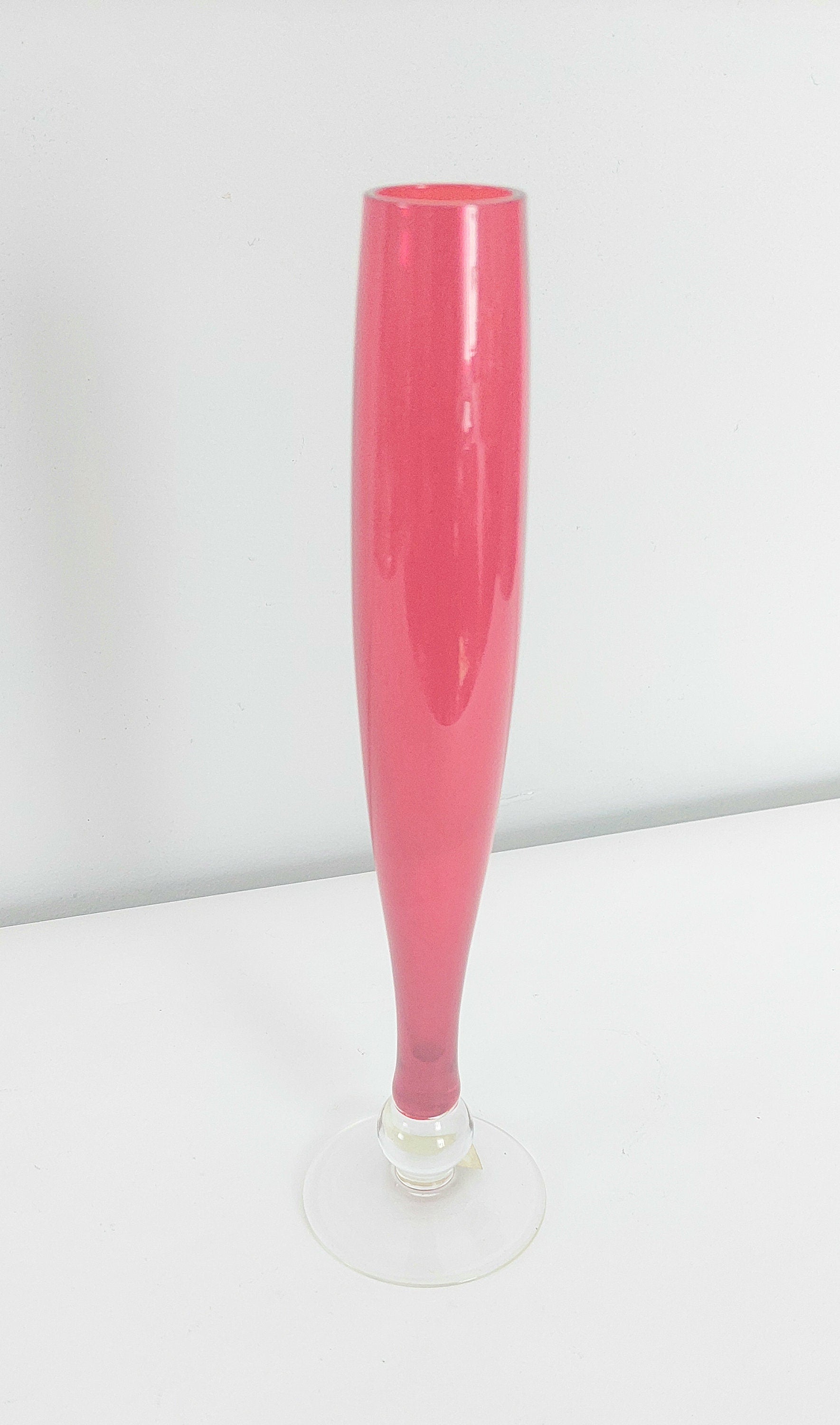 Vintage Mid-Century Kreiss Japan Red Art Glass Flute Bud Vase Home Decor