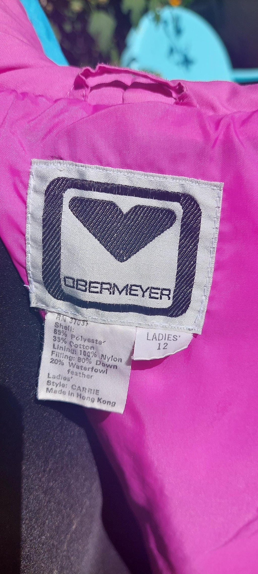 Vintage 1980s Obermeyer Black Teal & Pink Striped Puffy Carrie Style Ski Jacket