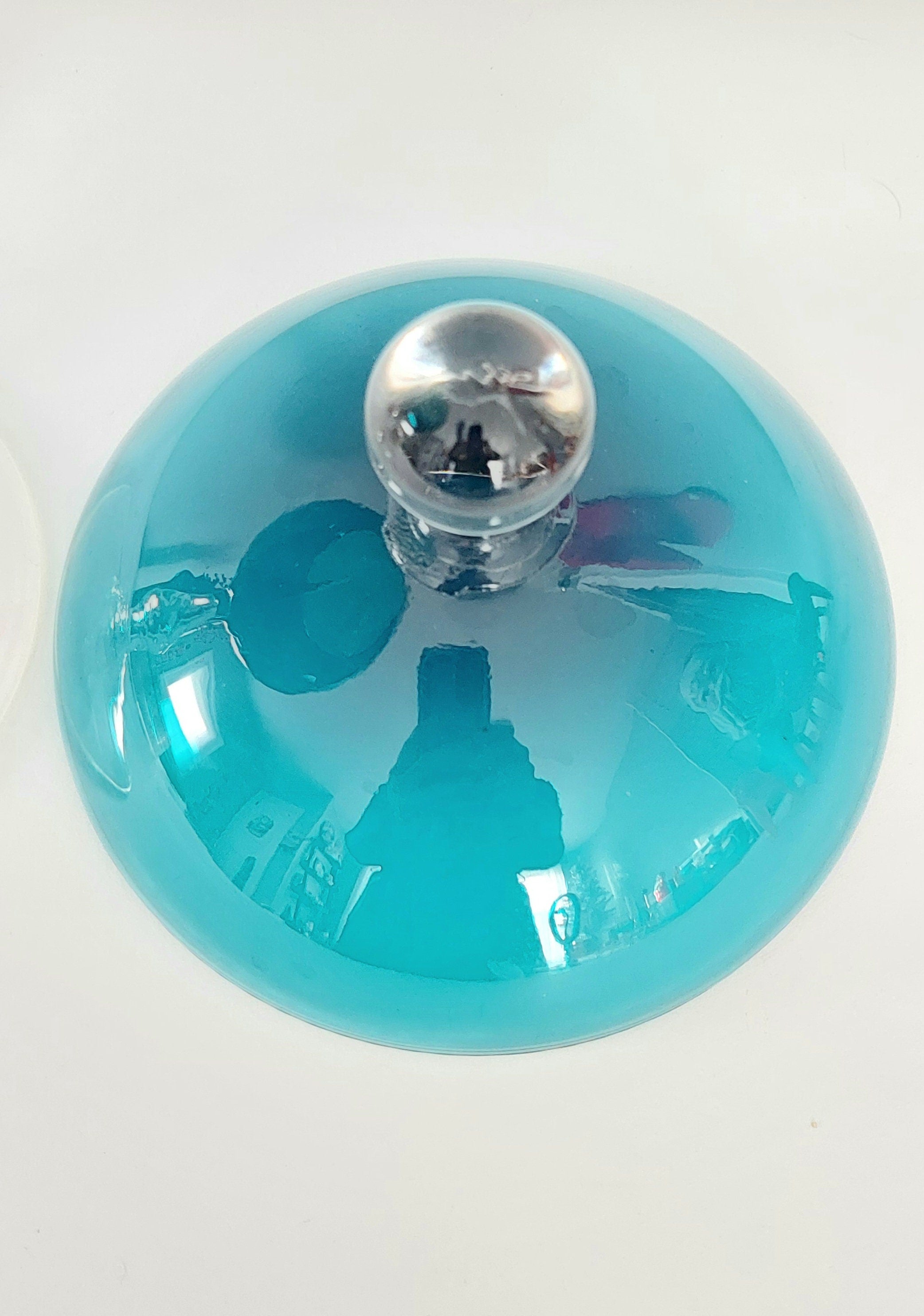 Vintage Mid-Century Empoli? Turquoise Italian Lidded Pedestal Glass Mod Apothecary Candy Jar