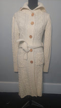 1970s Cream Cableknit Acrylic Versatile Duster with Wooden Buttons Made in Taiwan