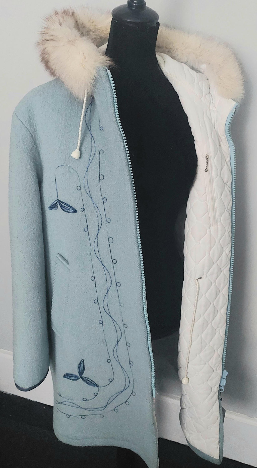 1970s Hudson's Bay Pure Virgin Wool Embroidered Hooded Winter Coat