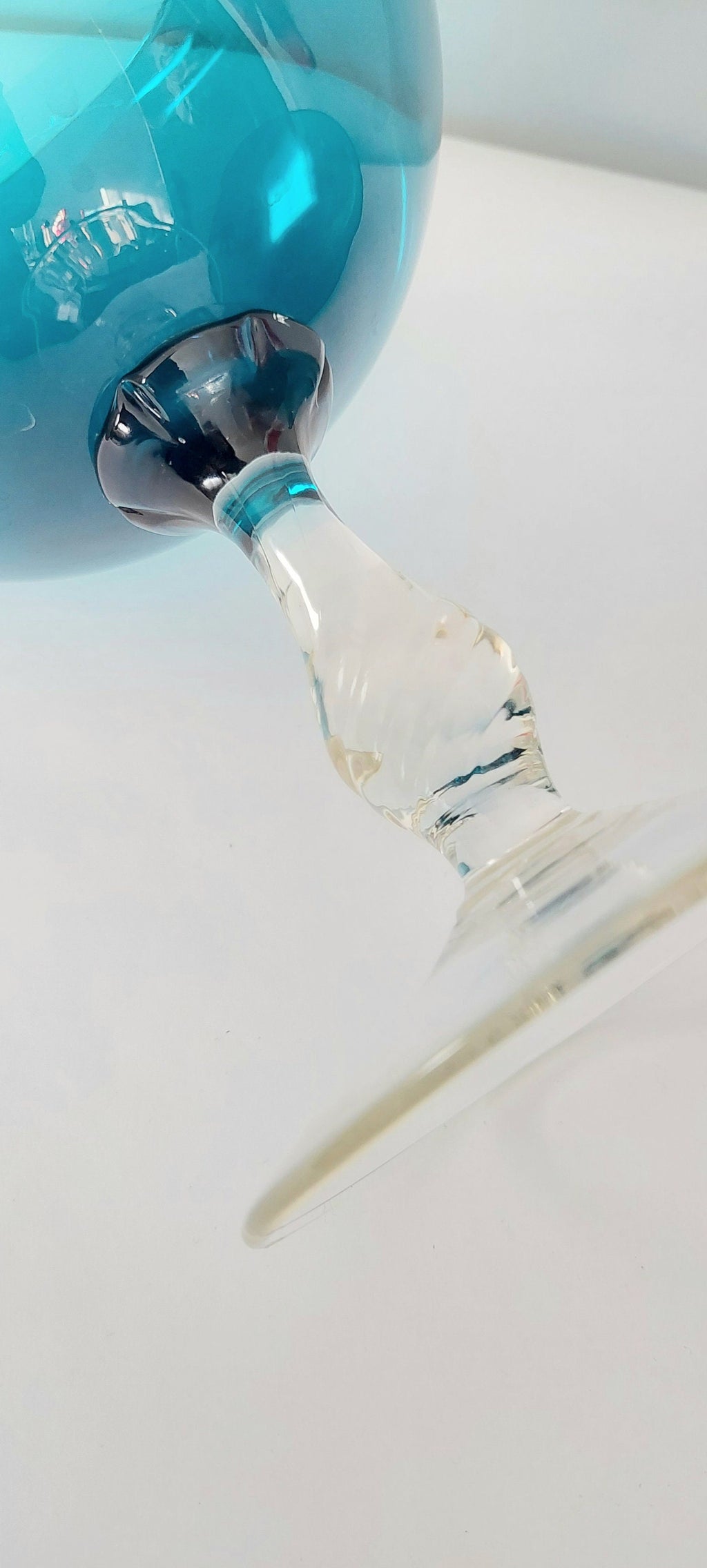 Vintage Mid-Century Empoli? Turquoise Italian Lidded Pedestal Glass Mod Apothecary Candy Jar