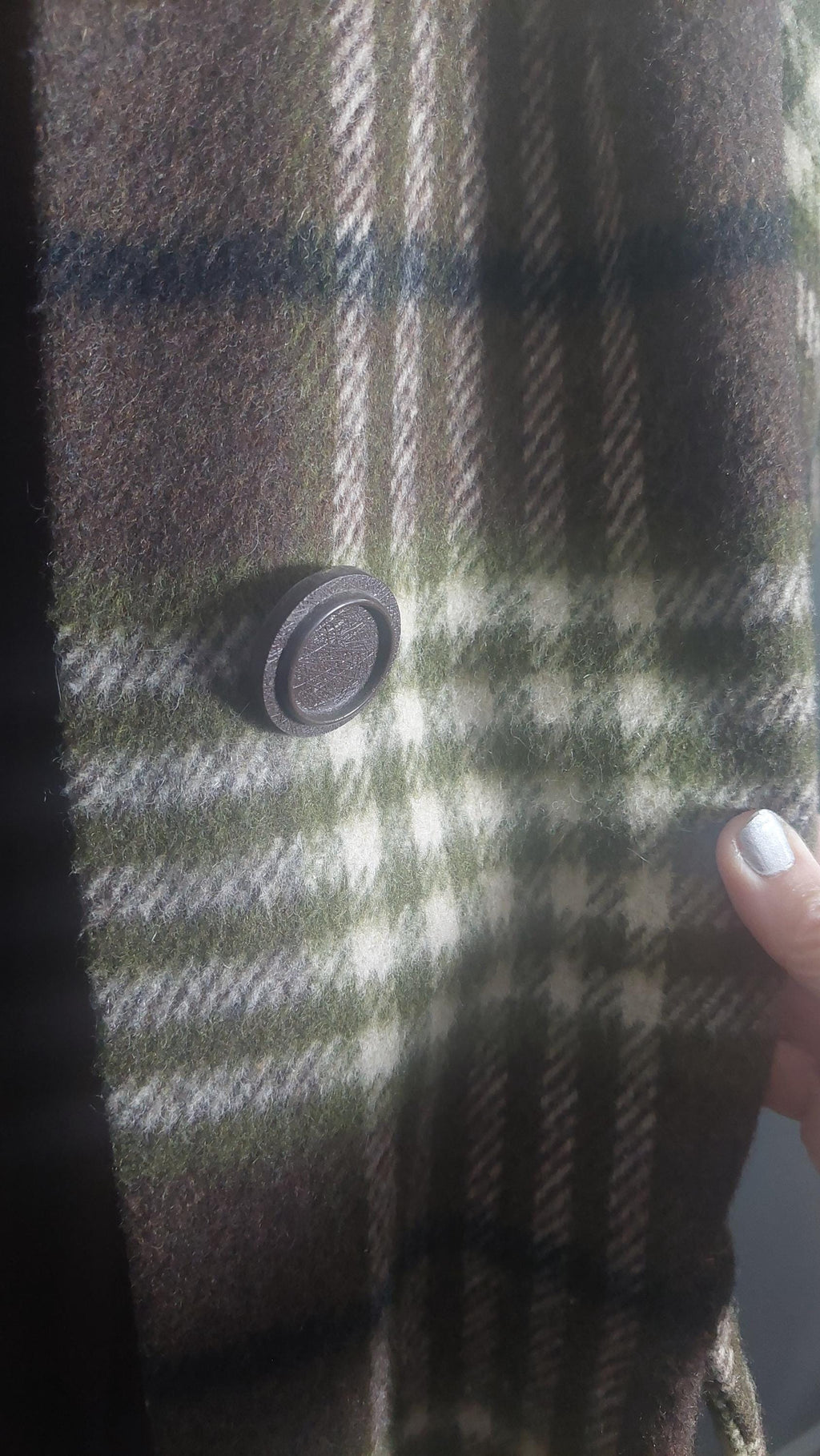 1970s Faux Fur Collar Wool Gingham Print PlaidWinter Coat