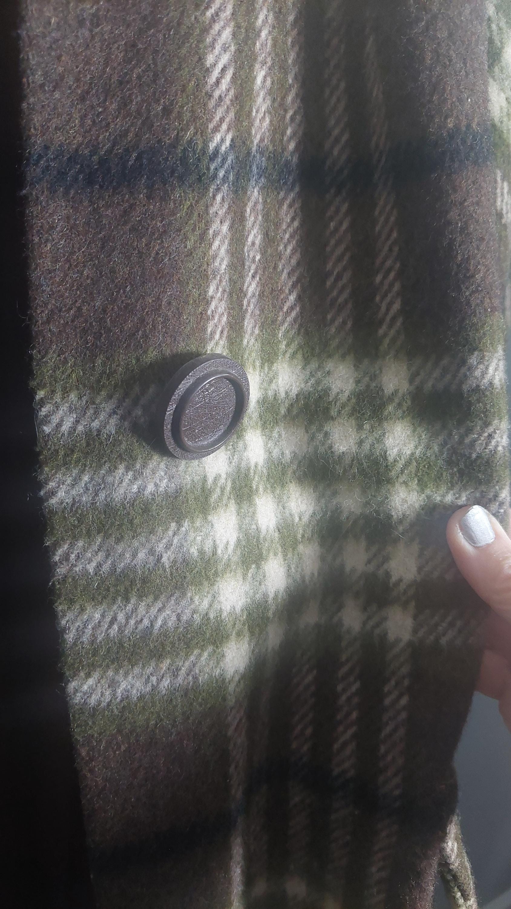 1970s Faux Fur Collar Wool Gingham Print PlaidWinter Coat