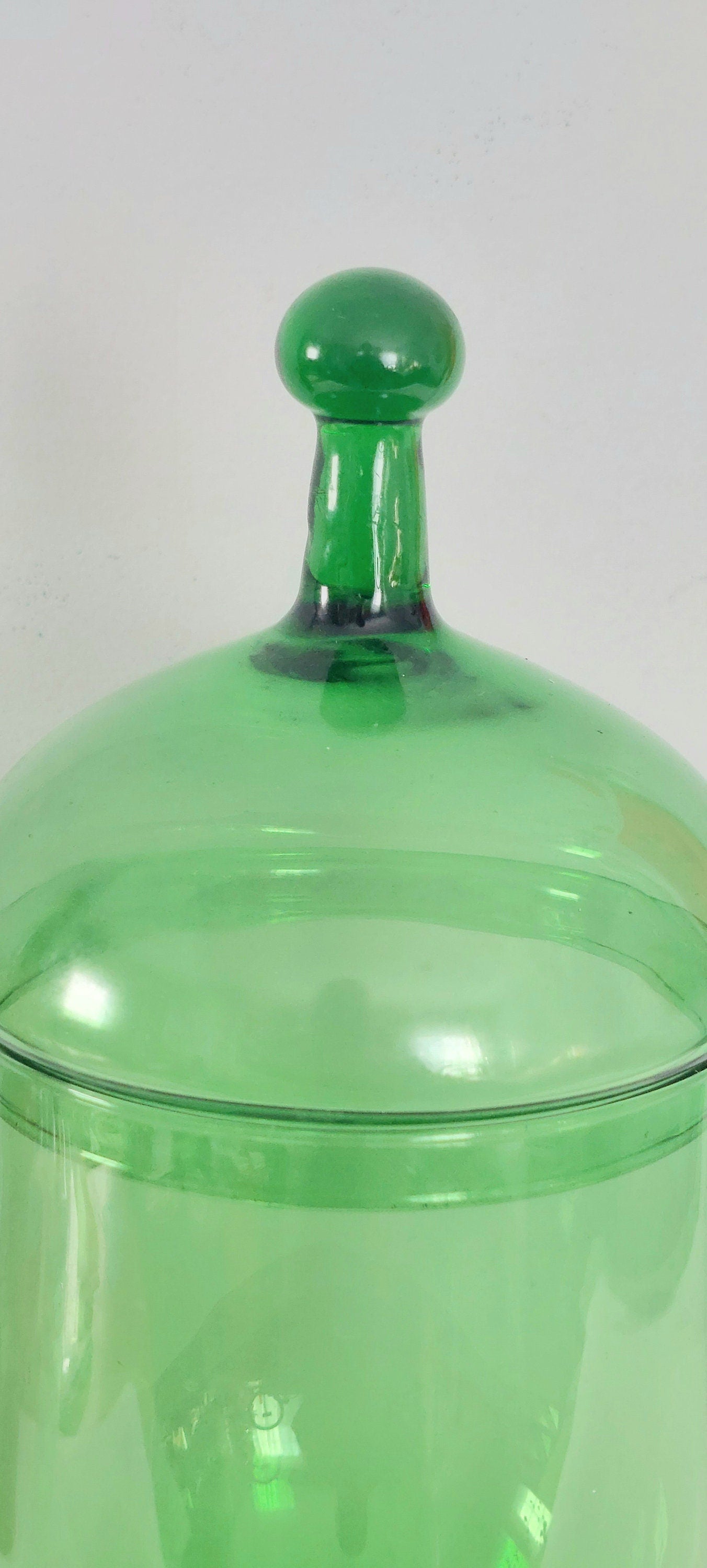 Vintage Mid-Century Italian Empoli Blown Art Apothecary Green Glass Jar