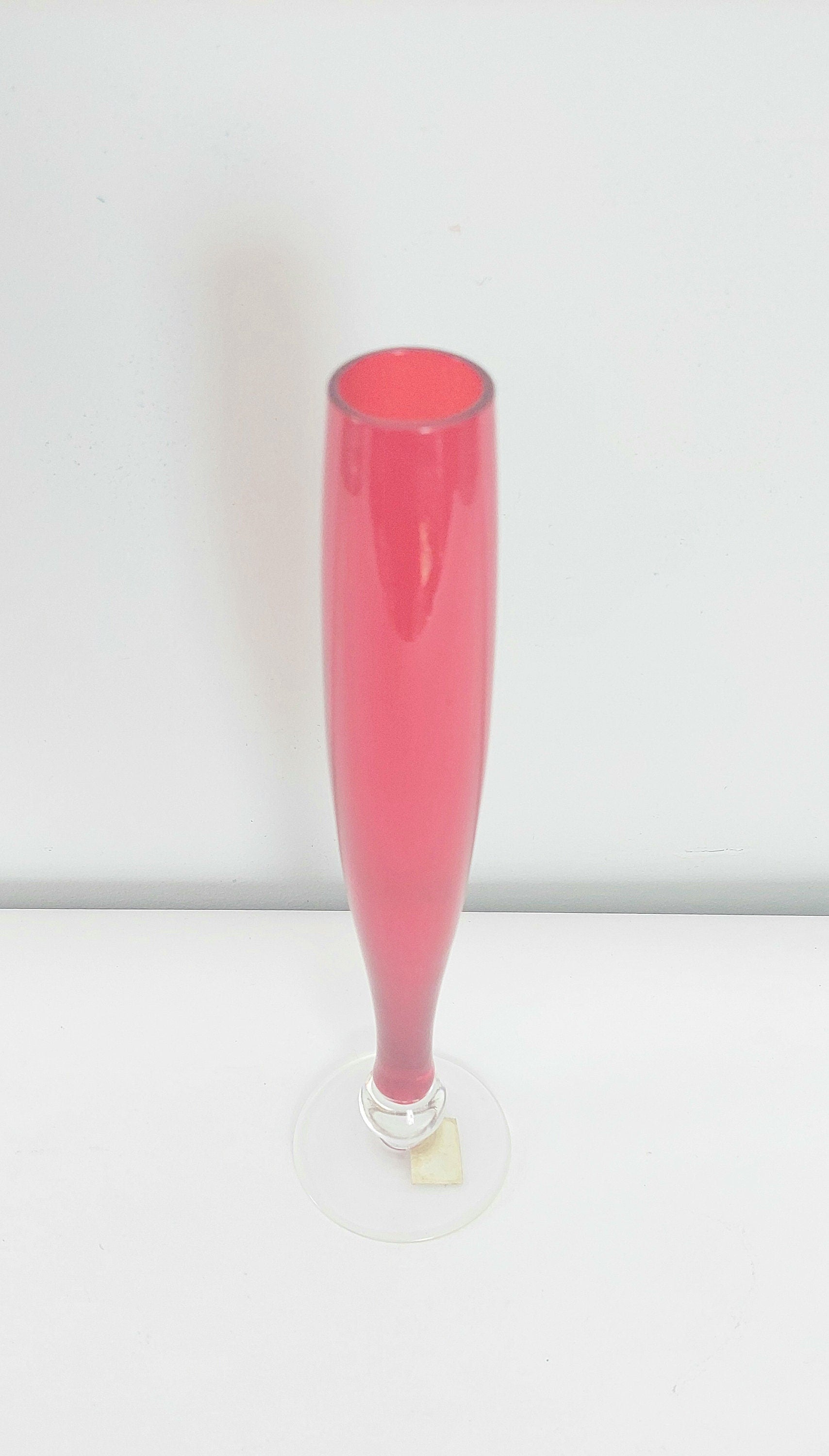 Vintage Mid-Century Kreiss Japan Red Art Glass Flute Bud Vase Home Decor