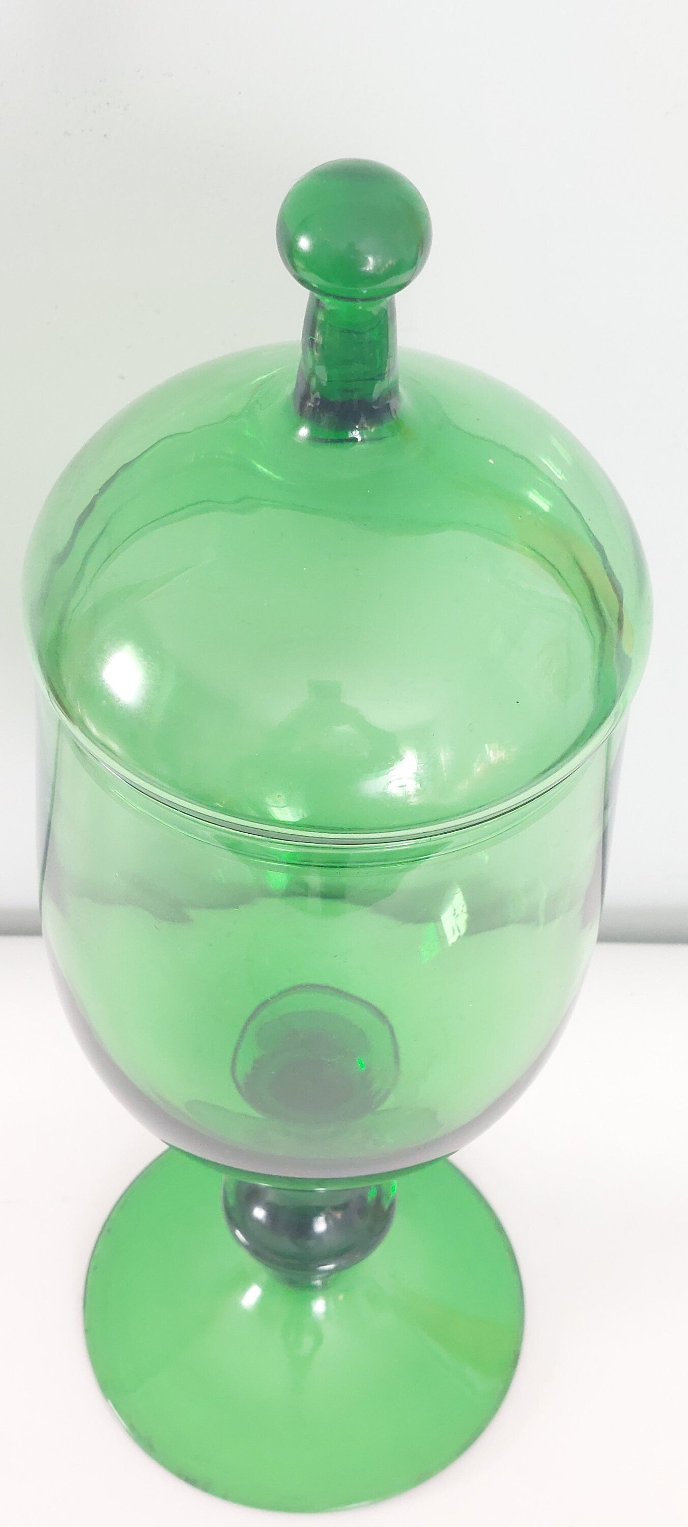 Vintage Mid-Century Italian Empoli Blown Art Apothecary Green Glass Jar