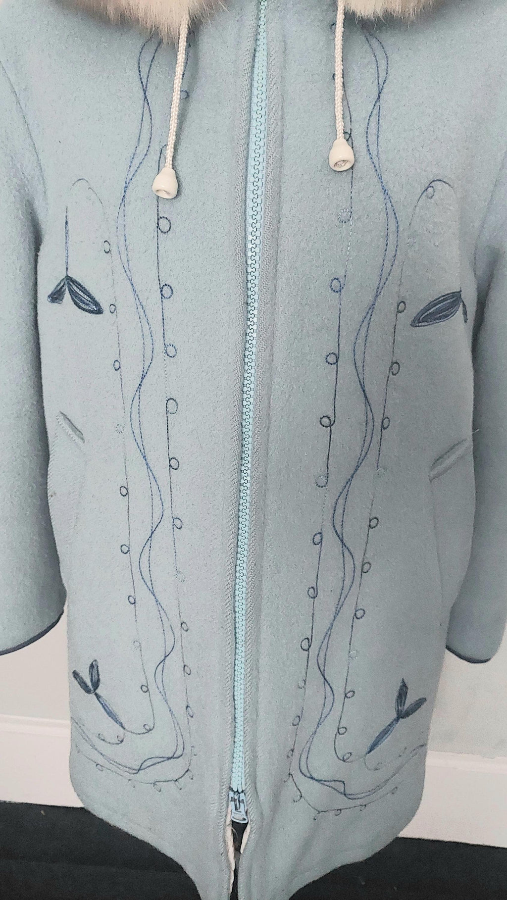 1970s Hudson's Bay Pure Virgin Wool Embroidered Hooded Winter Coat