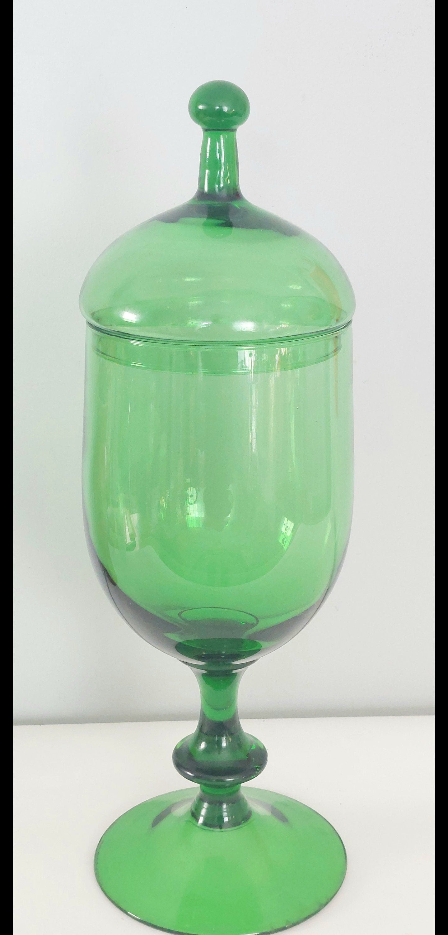 Vintage Mid-Century Italian Empoli Blown Art Apothecary Green Glass Jar