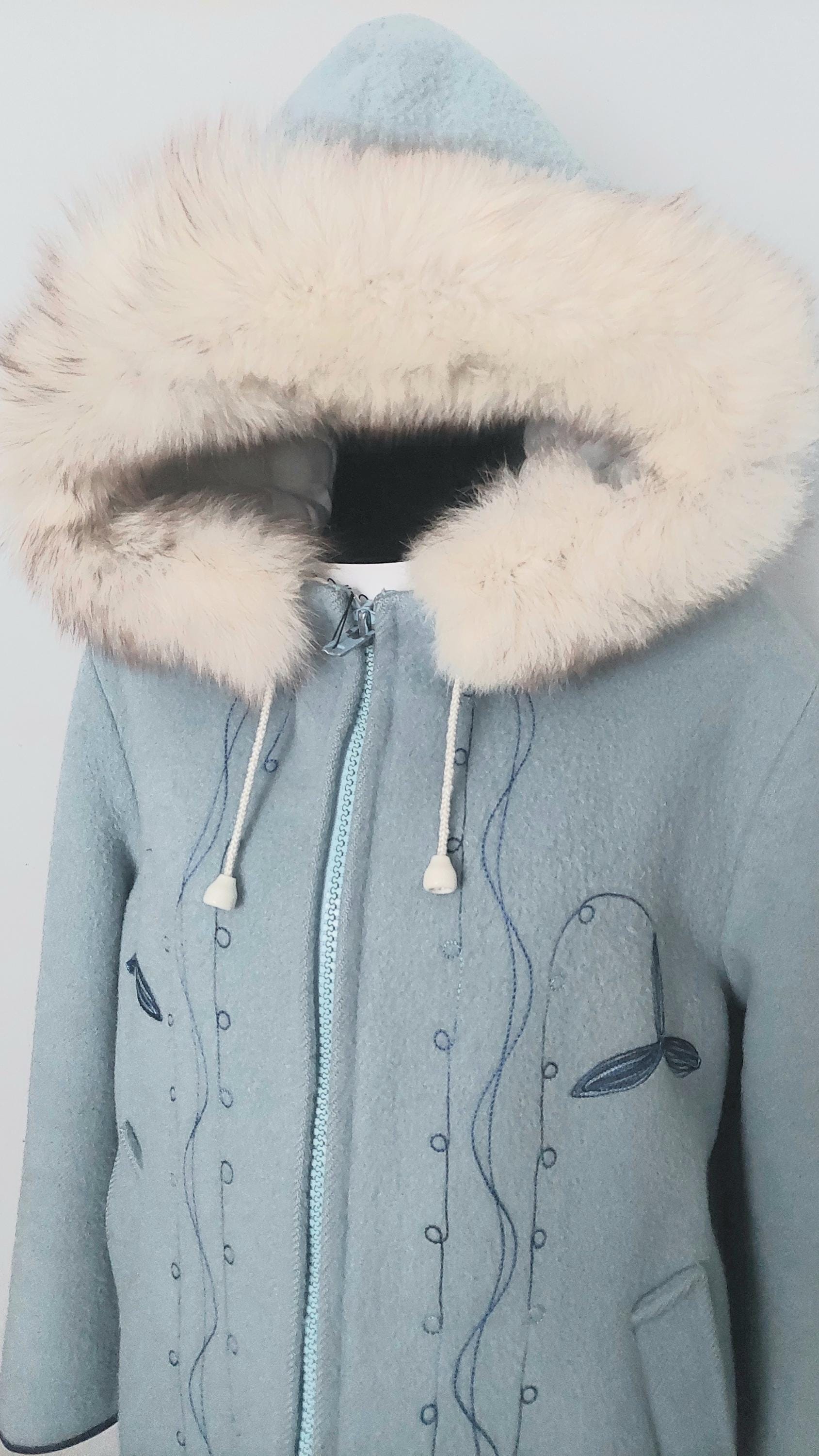 1970s Hudson's Bay Pure Virgin Wool Embroidered Hooded Winter Coat