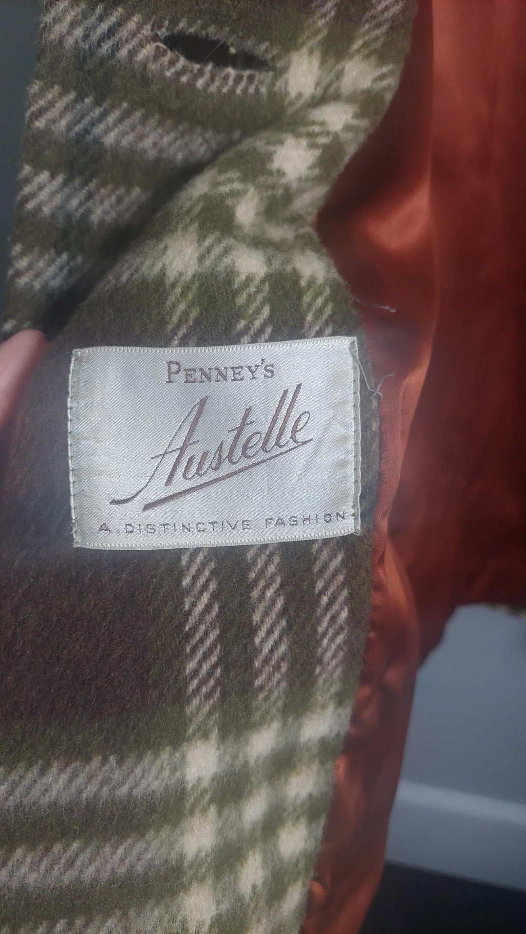 1970s Faux Fur Collar Wool Gingham Print PlaidWinter Coat