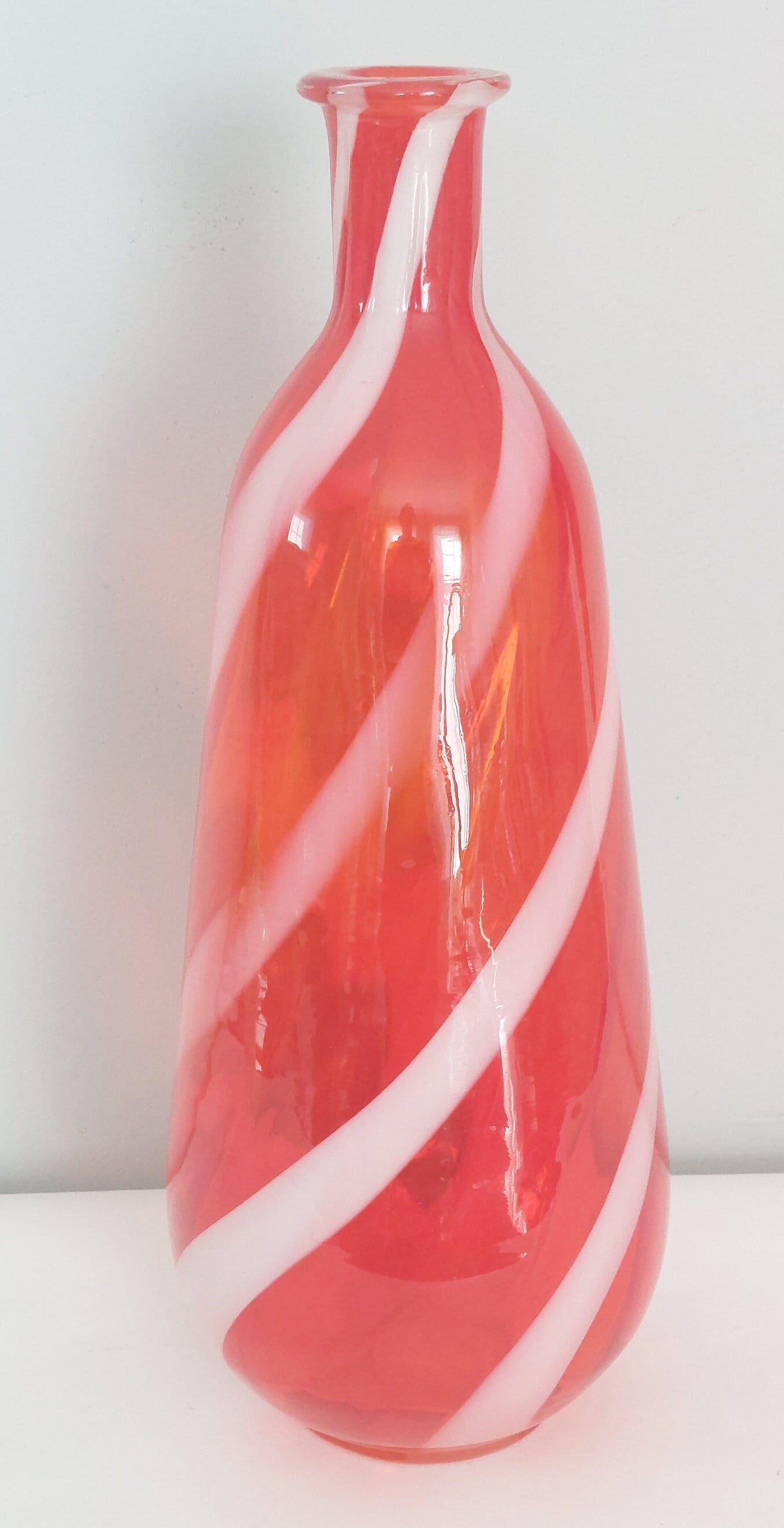Vintage Candy Cane Striped Art Glass Vase: Italian Empoli MCM Decor