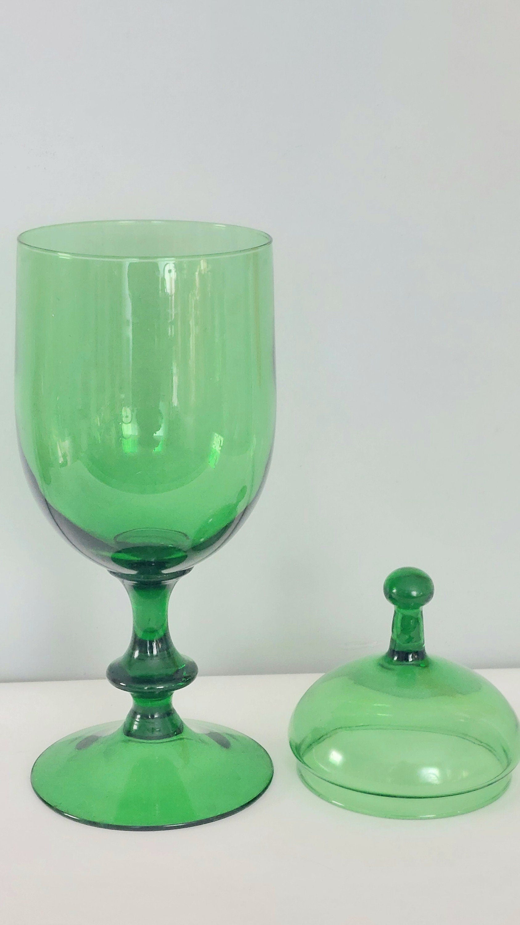 Vintage Mid-Century Italian Empoli Blown Art Apothecary Green Glass Jar