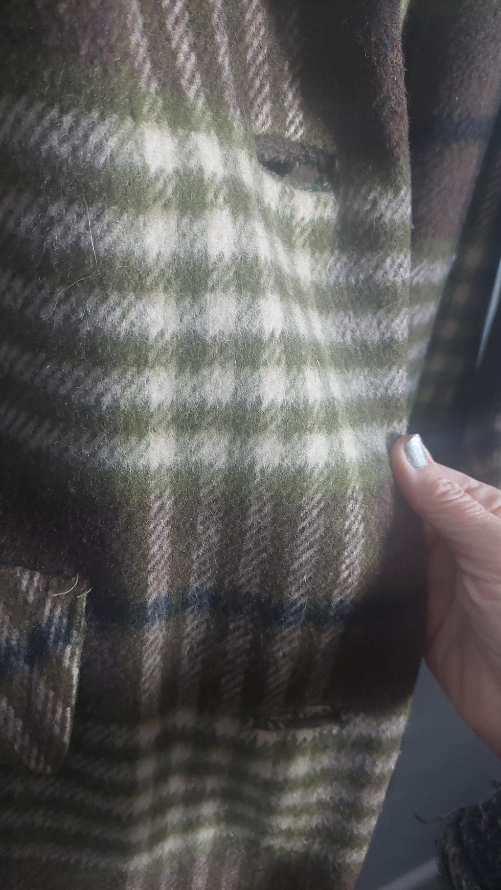 1970s Faux Fur Collar Wool Gingham Print PlaidWinter Coat