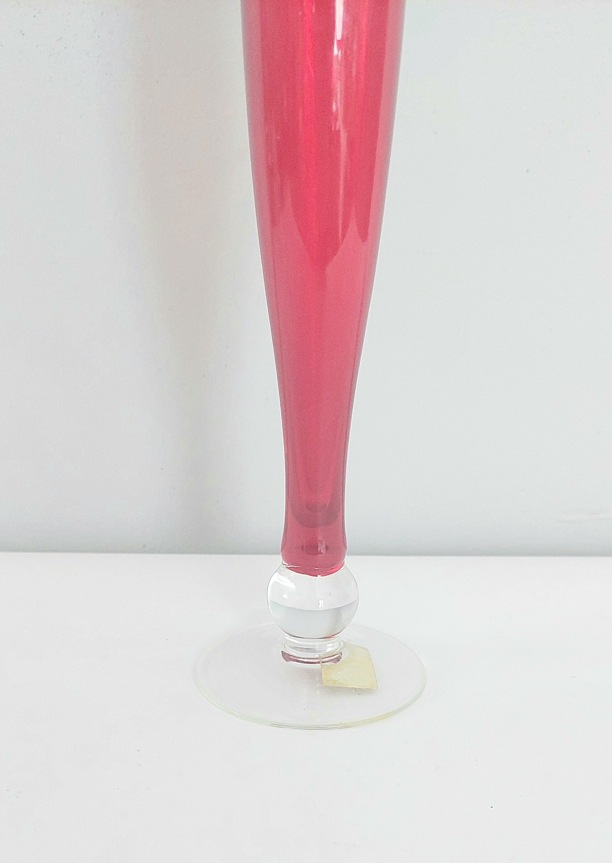 Vintage Mid-Century Kreiss Japan Red Art Glass Flute Bud Vase Home Decor