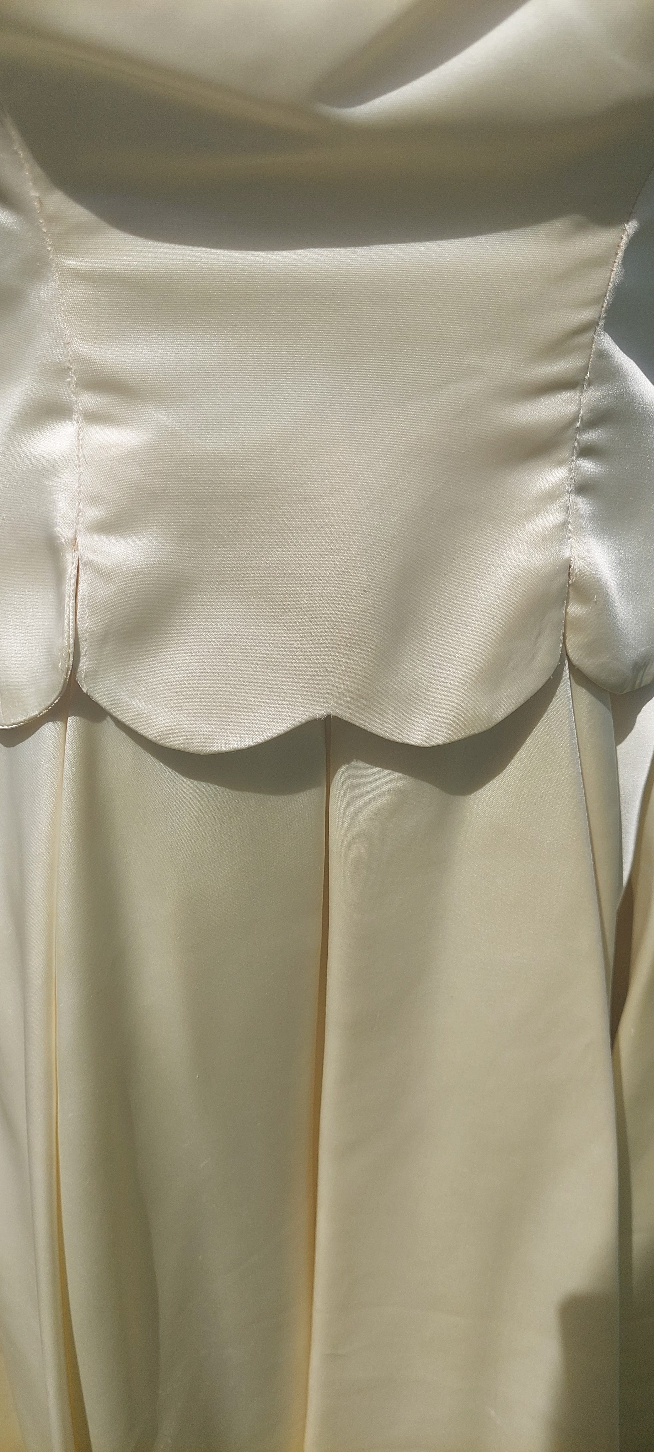 Vintage 1950s Cream Satin Wedding Dress: Fit and Flare, Long Sleeved