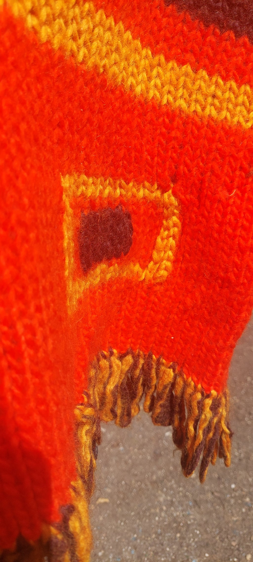 Vintage 1960s Wool Made in Italy Orange Fringed Poncho Cape Boho Outerwear