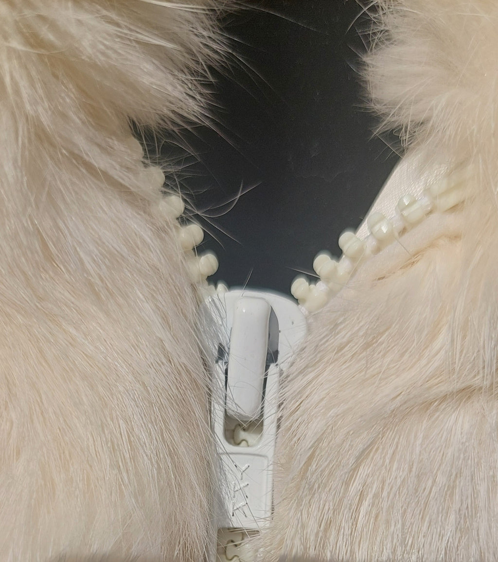 Vintage 1980s Off White Jordache Genuine Rabbit Fur Knit Sleeve Winter Jacket Co