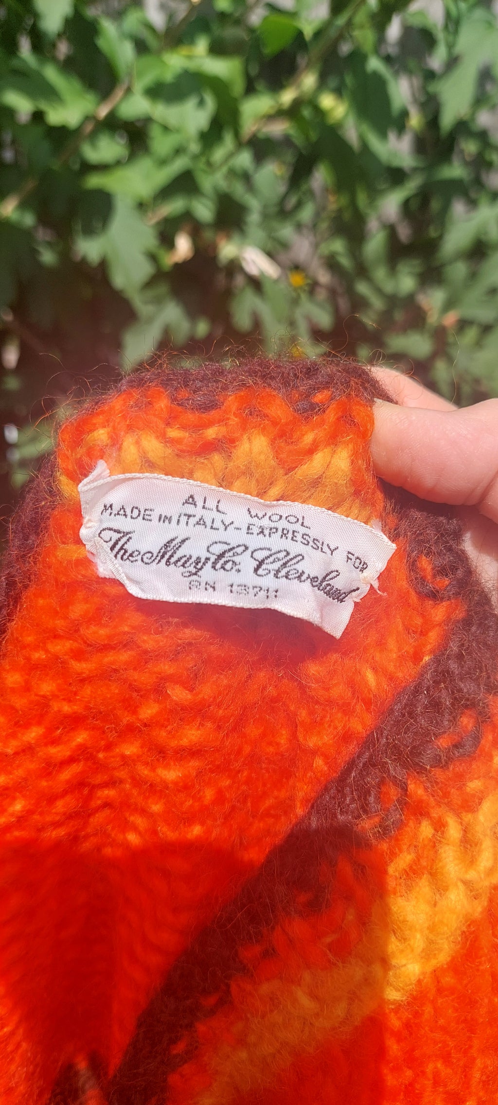 Vintage 1960s Wool Made in Italy Orange Fringed Poncho Cape Boho Outerwear