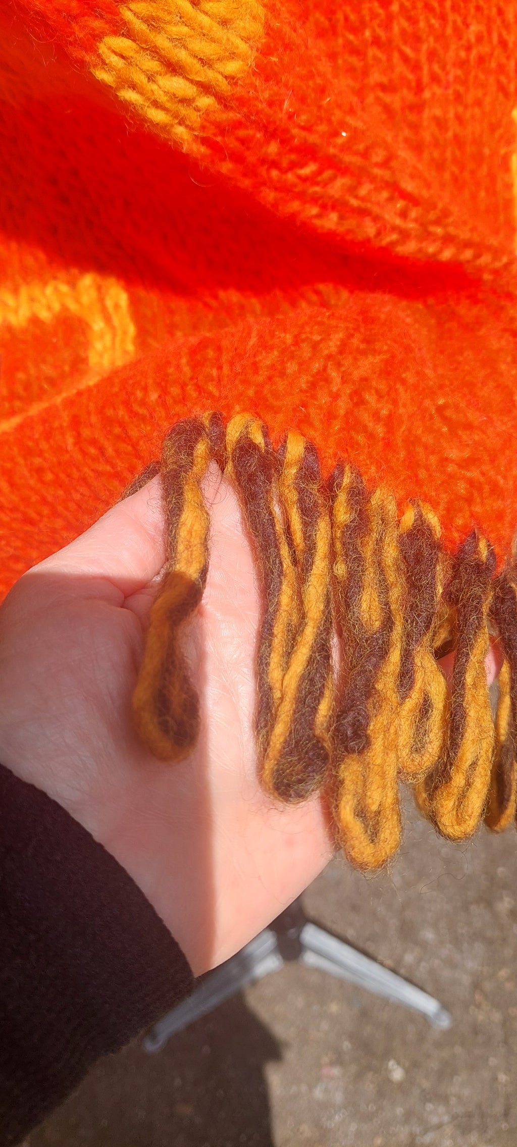 Vintage 1960s Wool Made in Italy Orange Fringed Poncho Cape Boho Outerwear