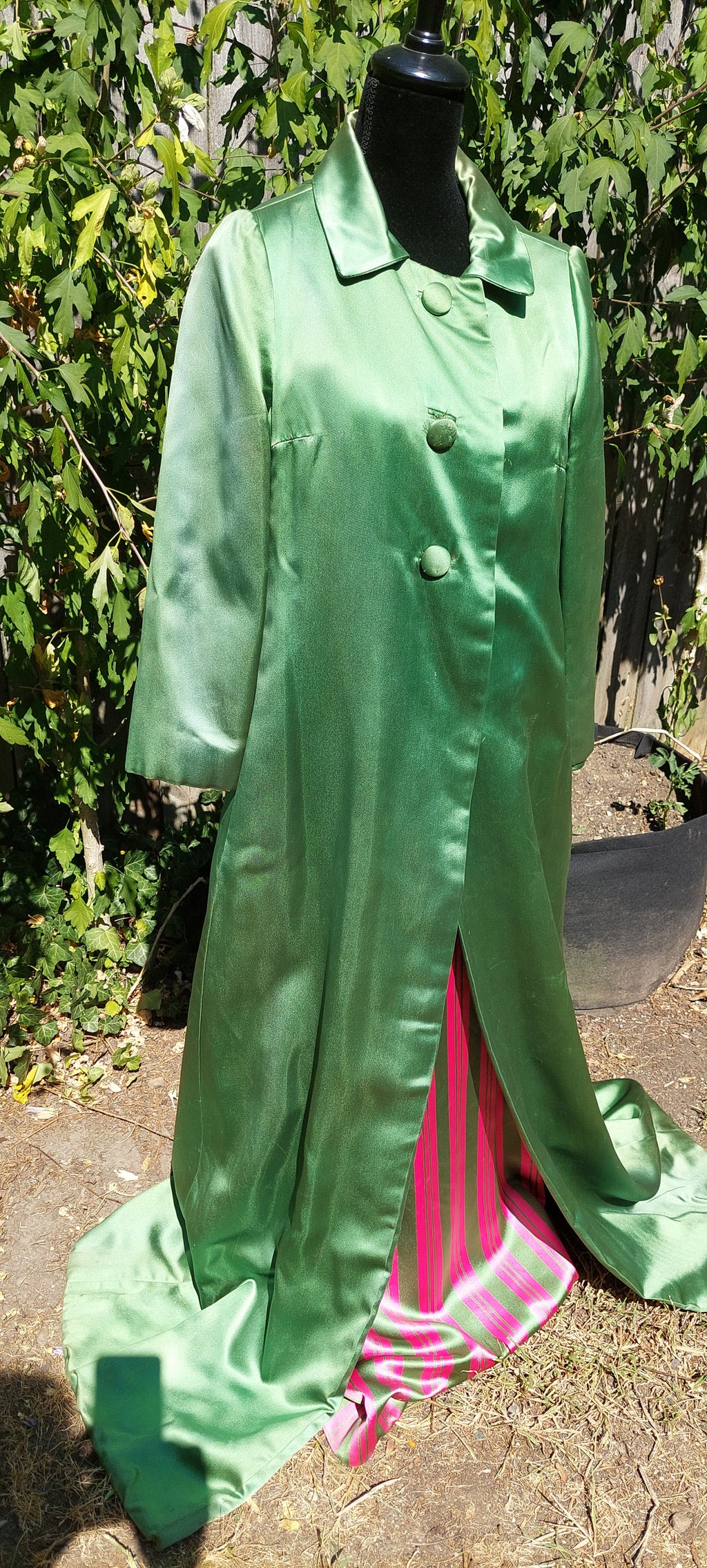 1960s Rappi Satin Watermelon Striped 2-Piece Sleeveless Maxi Gown & Coat