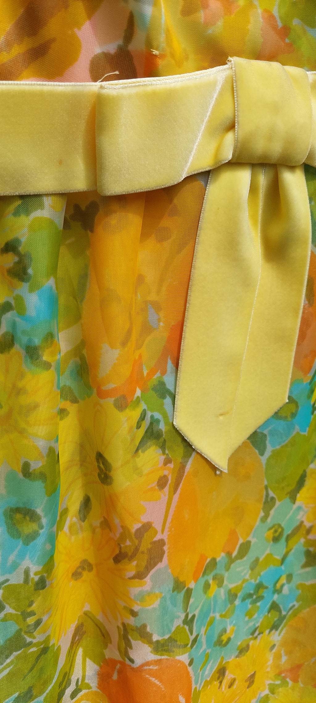 1960s Double Chiffon Custom Made Flower Power Maxi Dress Gown