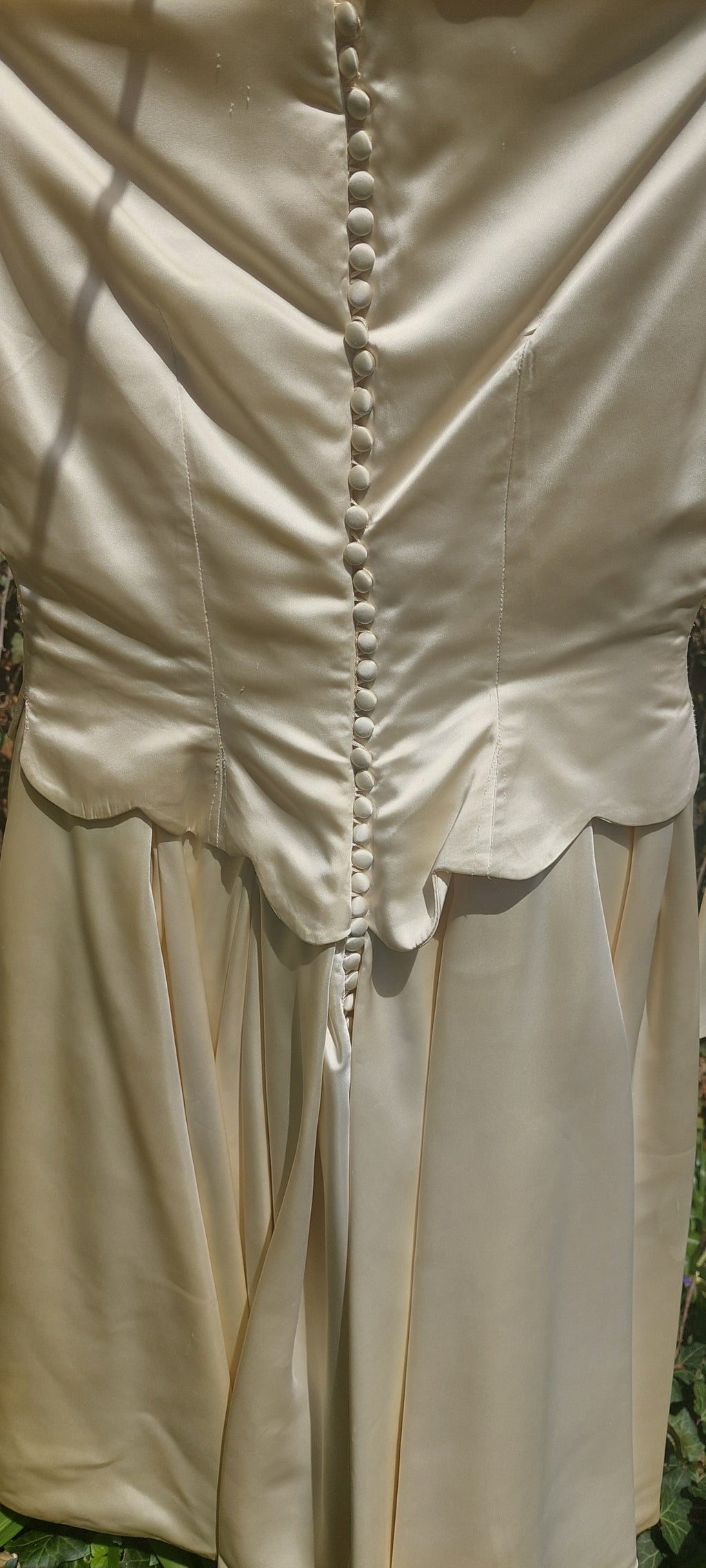 Vintage 1950s Cream Satin Wedding Dress: Fit and Flare, Long Sleeved