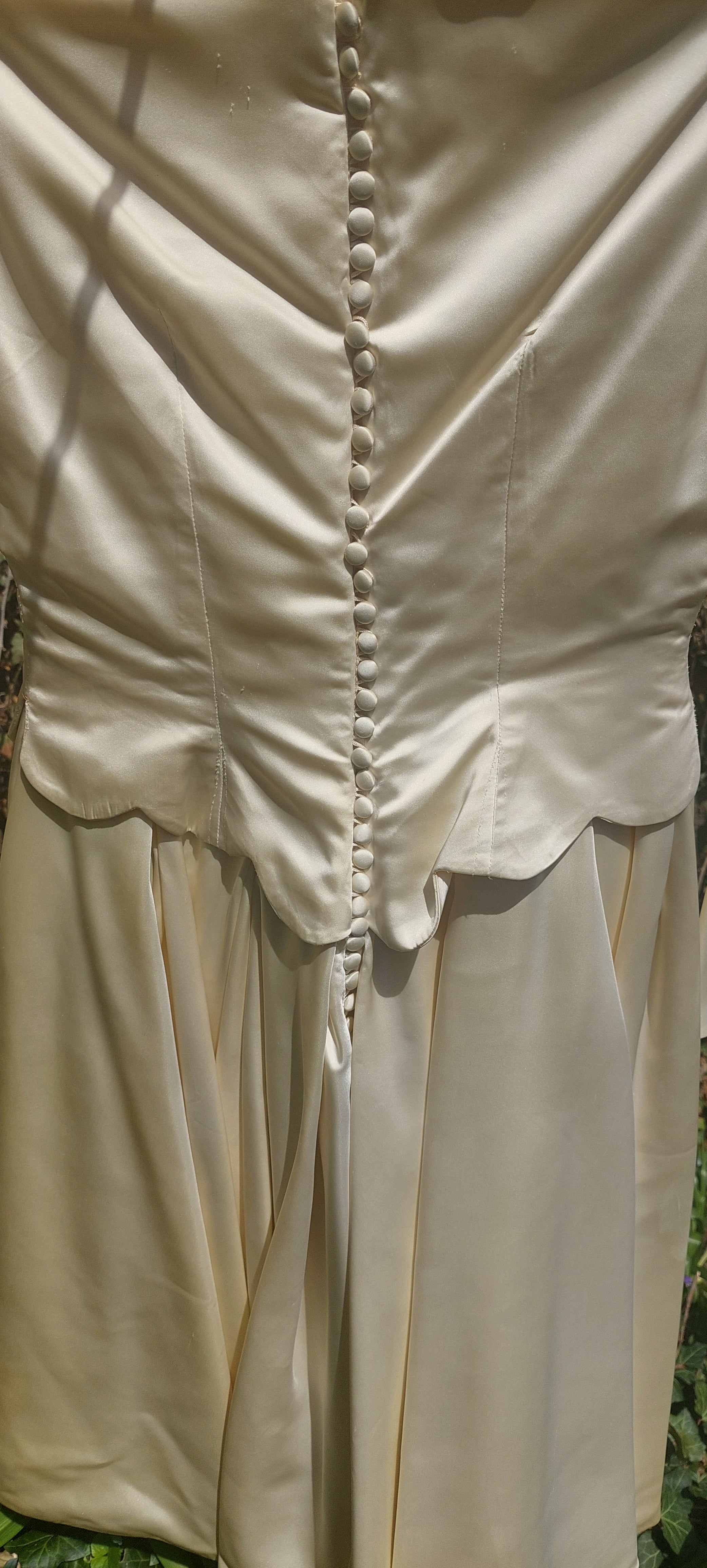 Vintage 1950s Cream Satin Wedding Dress: Fit and Flare, Long Sleeved