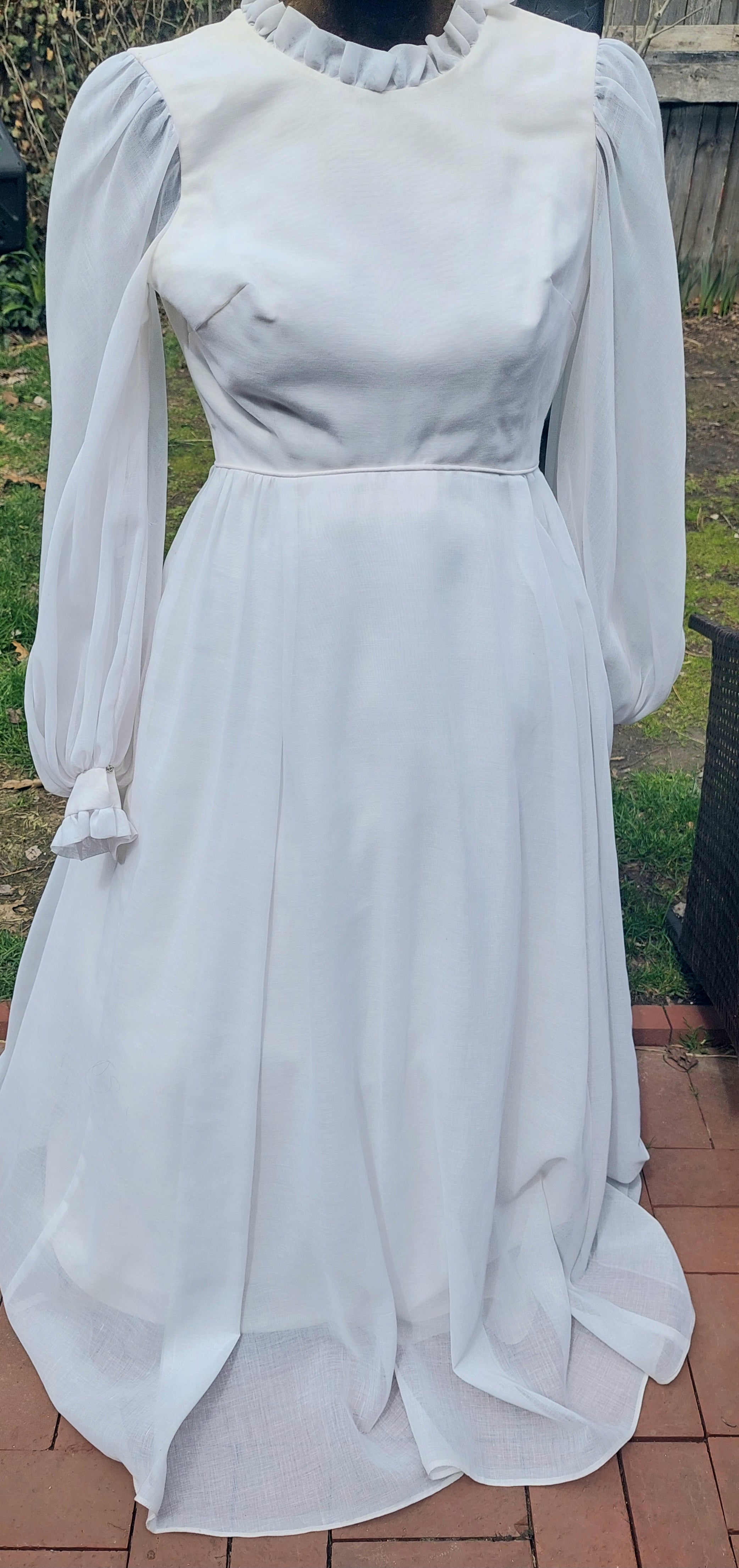 1970s Emma Domb Prairie Dress  2-Piece Boho Maxi Gown with Ruffled Pinafore