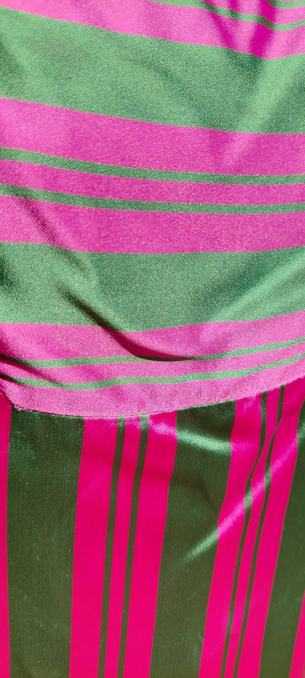 1960s Rappi Satin Watermelon Striped 2-Piece Sleeveless Maxi Gown & Coat