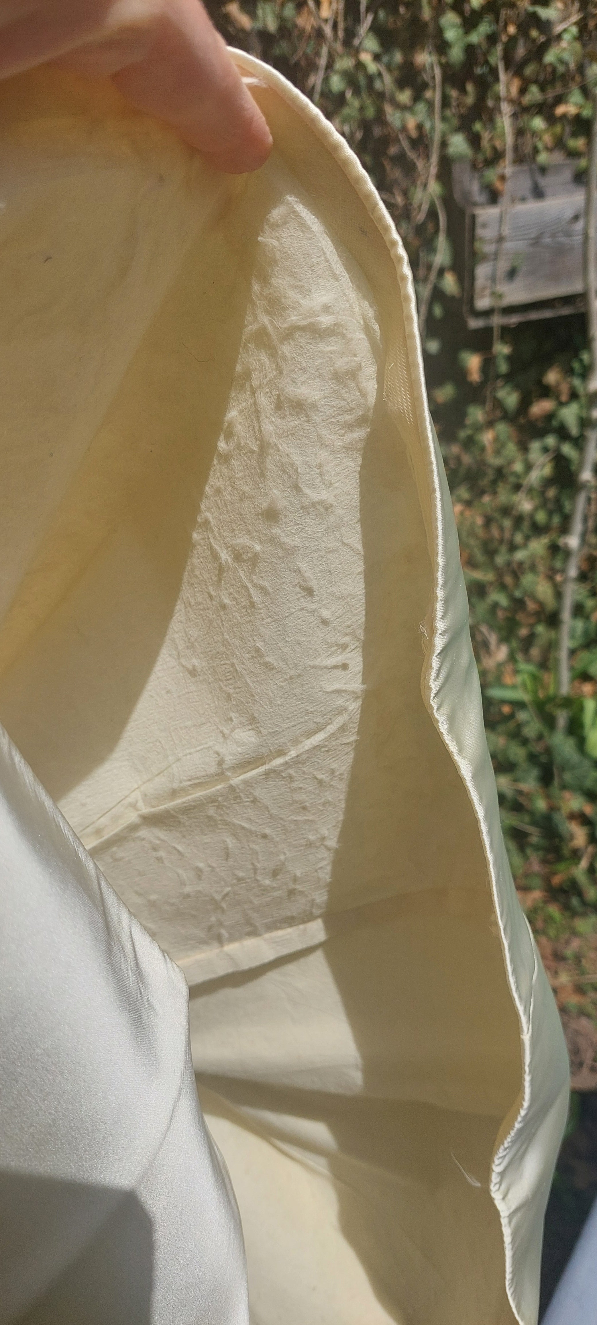 Vintage 1950s Cream Satin Wedding Dress: Fit and Flare, Long Sleeved