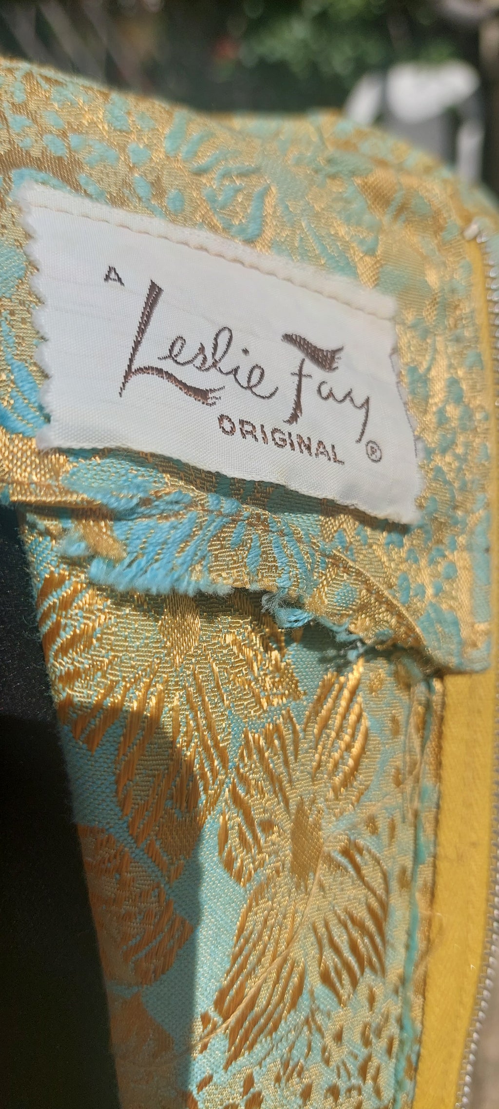 1960s Leslie Fay Turquoise & Gold Brocade Shift Dress and Jacket Set