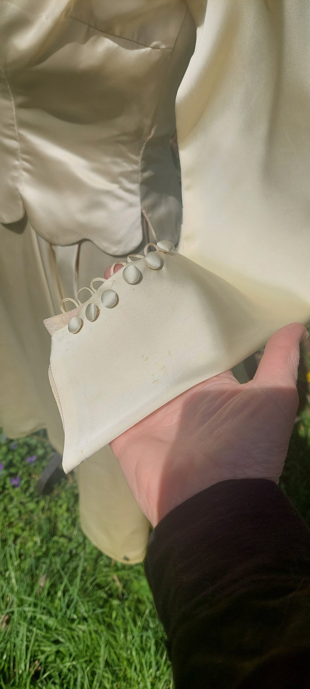 Vintage 1950s Cream Satin Wedding Dress: Fit and Flare, Long Sleeved