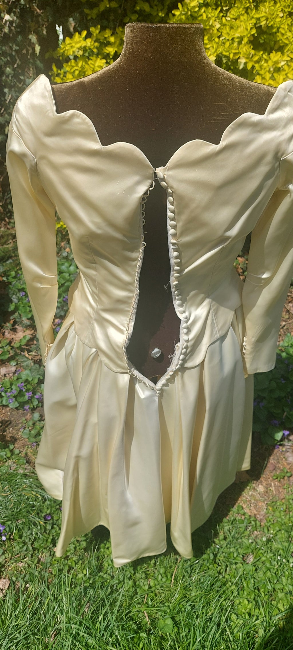 Vintage 1950s Cream Satin Wedding Dress: Fit and Flare, Long Sleeved