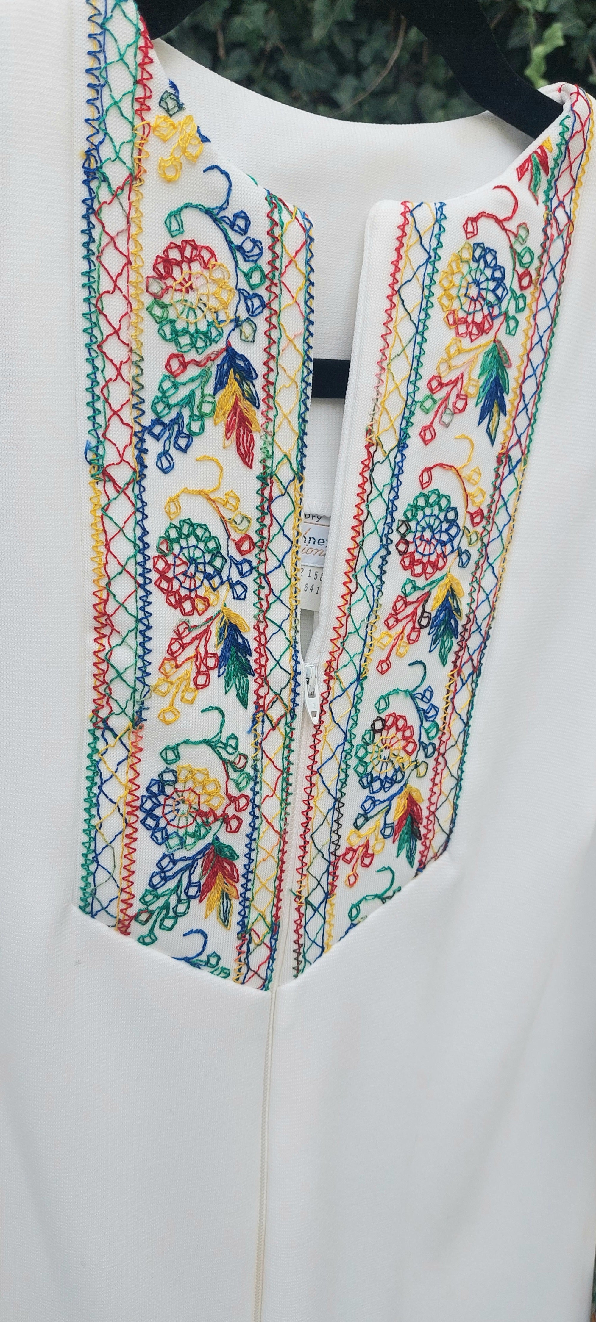 Vintage 1970s Colorful Embroidered Polyester Bellbottom Bell Sleeved Jumpsuit