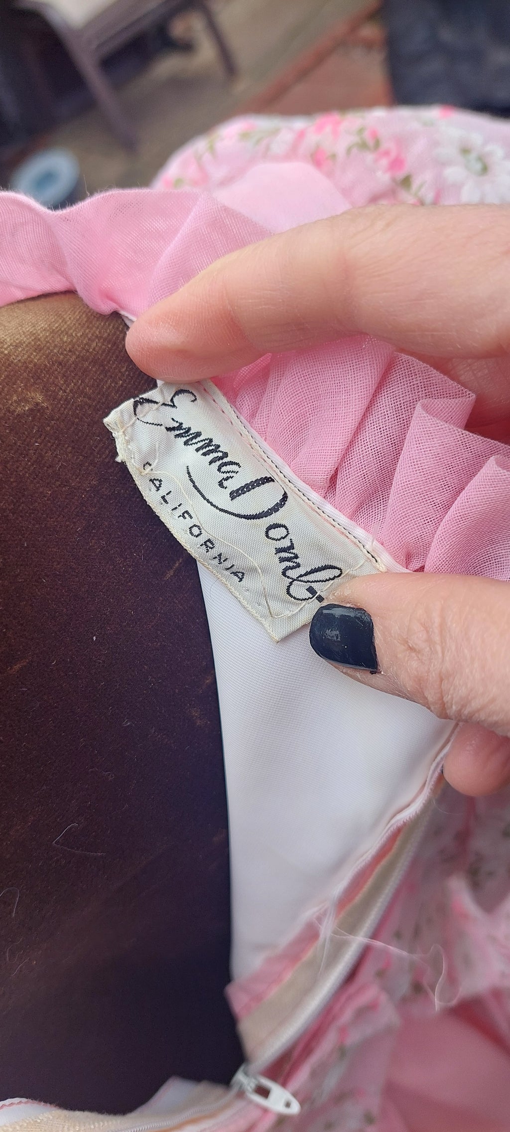 1970s Emma Domb Prairie Dress:2-Piece Pink Boho Maxi Gown with Ruffled Pinafore