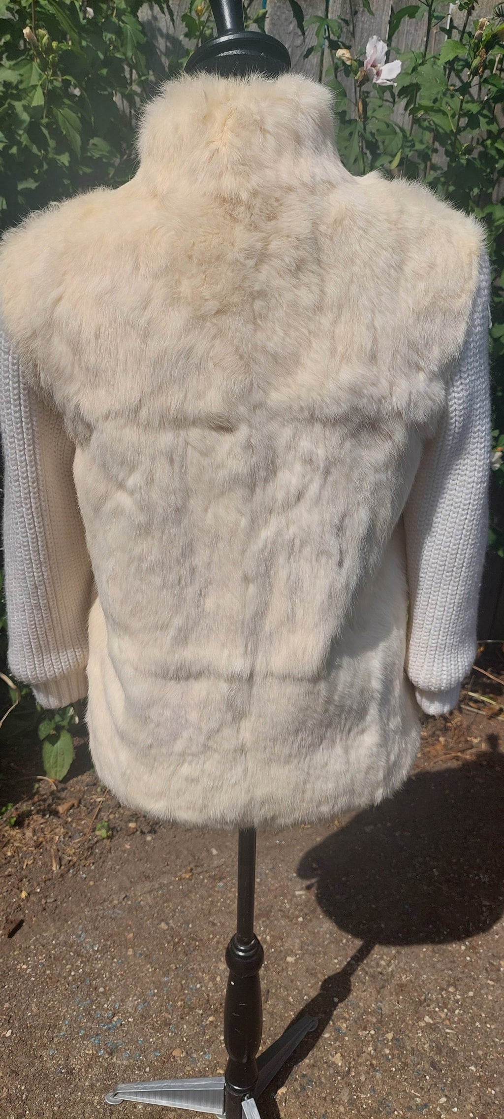 Vintage 1980s Off White Jordache Genuine Rabbit Fur Knit Sleeve Winter Jacket Co