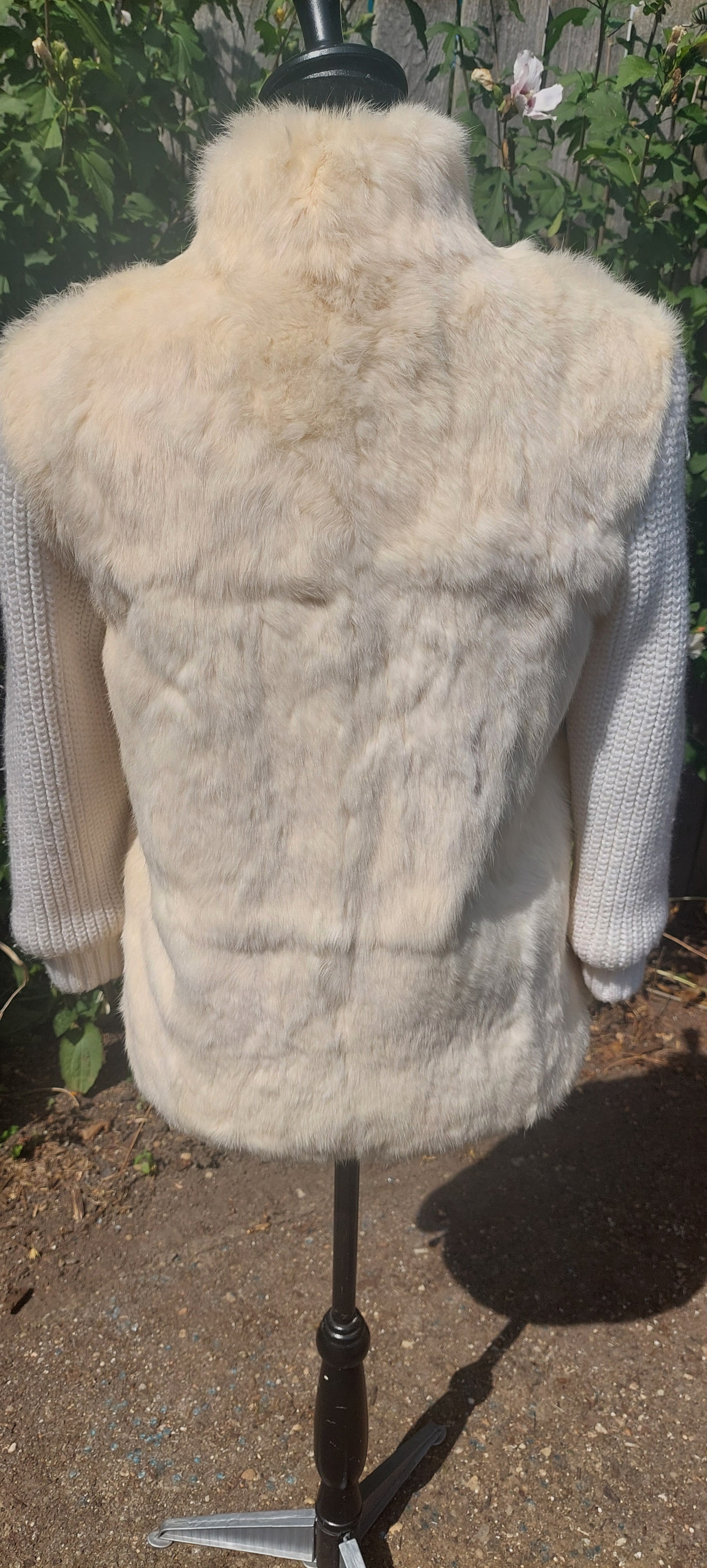 Vintage 1980s Off White Jordache Genuine Rabbit Fur Knit Sleeve Winter Jacket Co