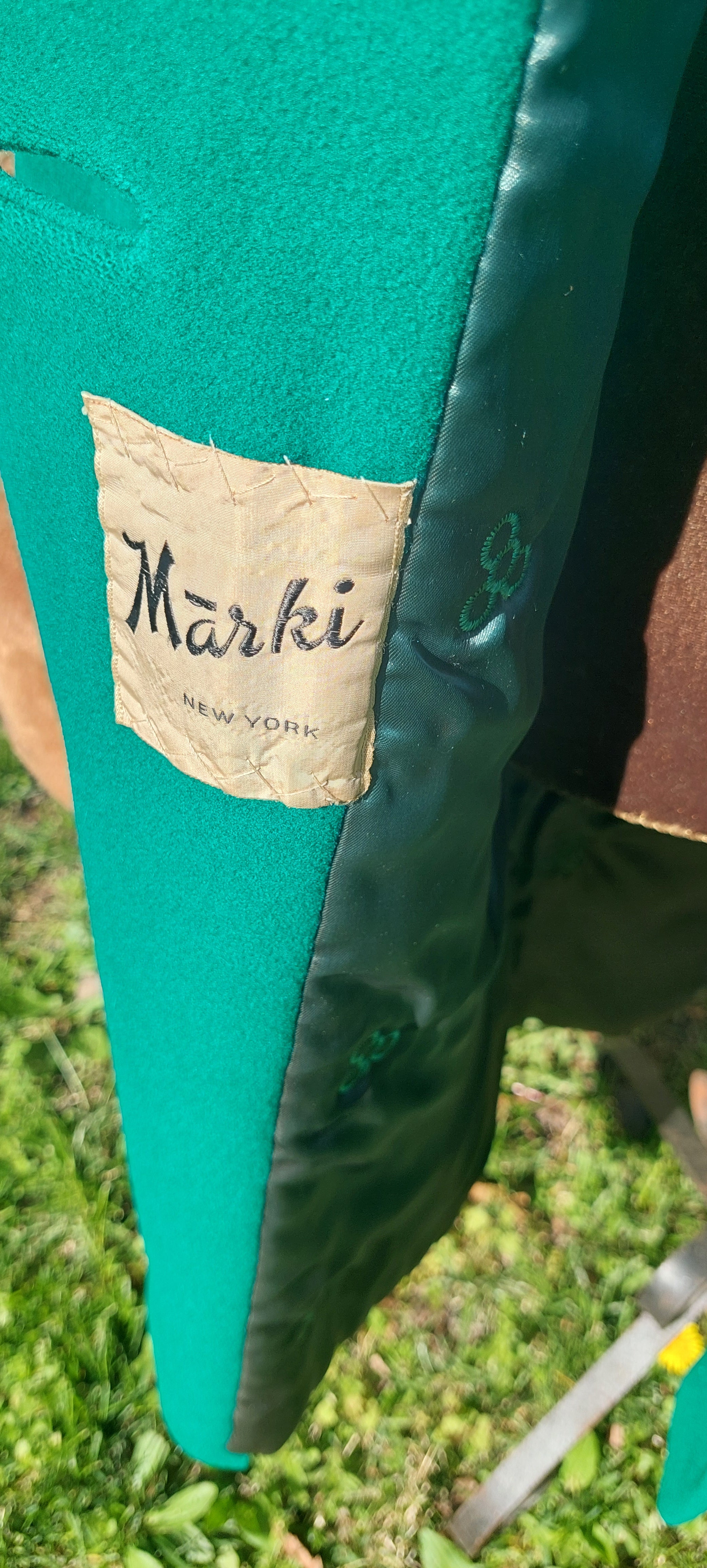 Vintage Mid-Century Emerald Green Wool Swing Coat with Brown Faux Fur Collar