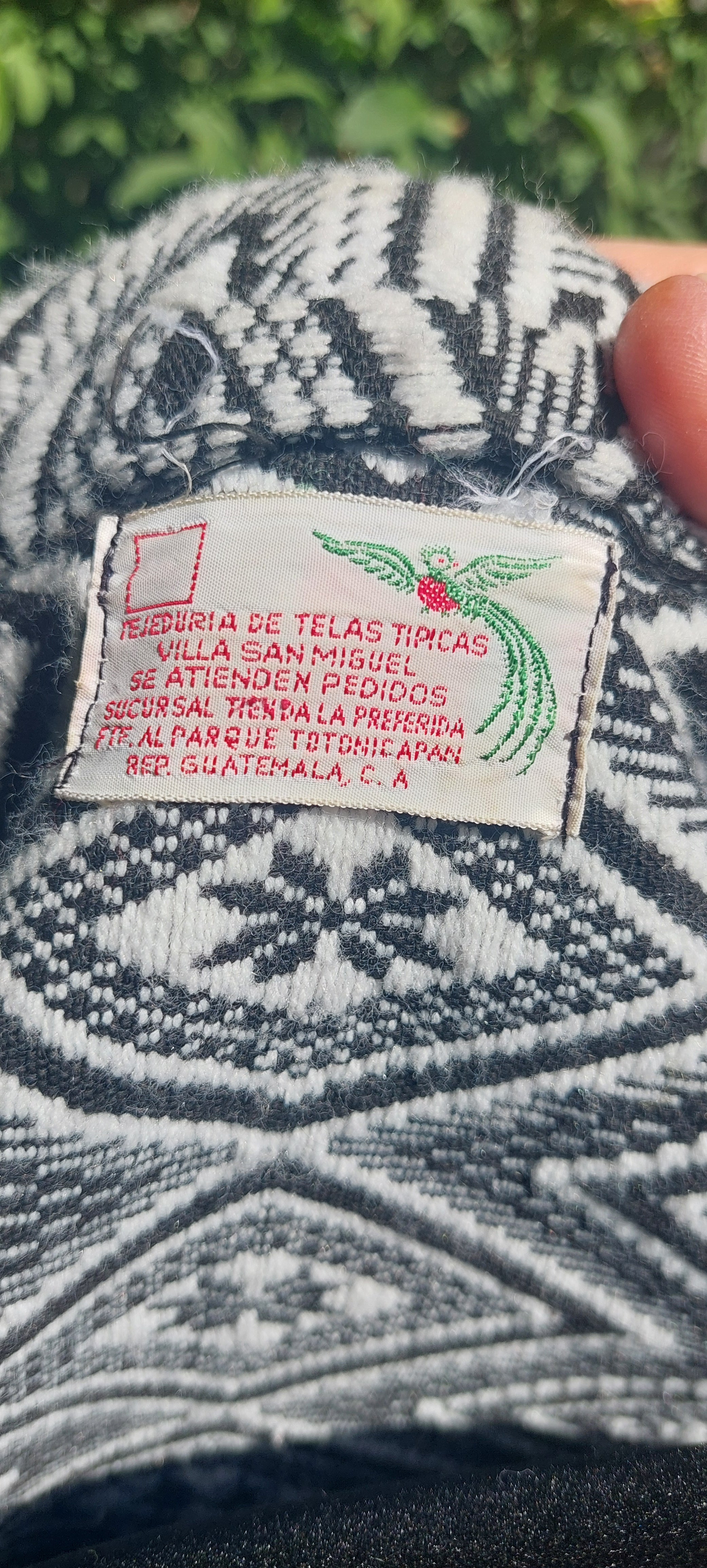 1970s Guatemalan Cotton Poncho: Black & White Boho Woven Bamboo