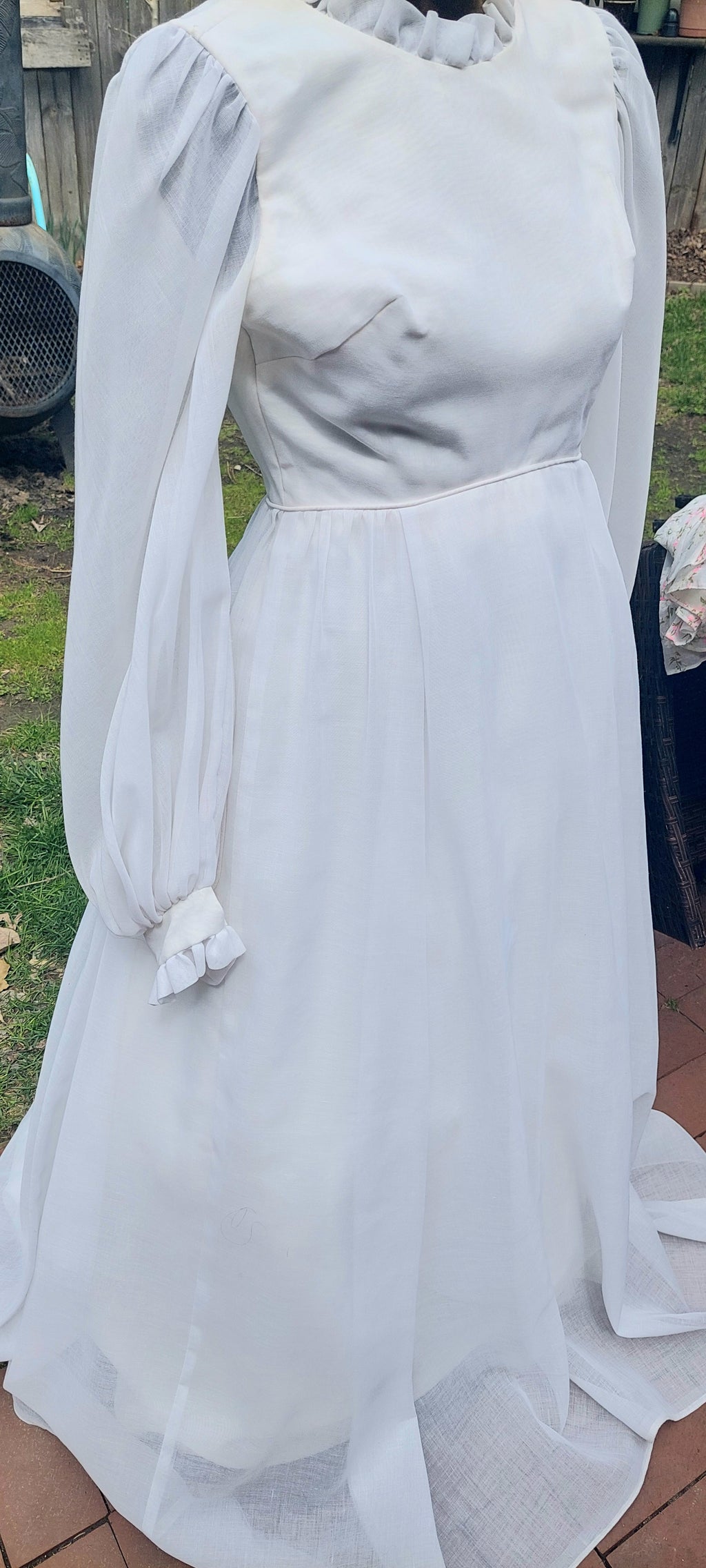 1970s Emma Domb Prairie Dress  2-Piece Boho Maxi Gown with Ruffled Pinafore