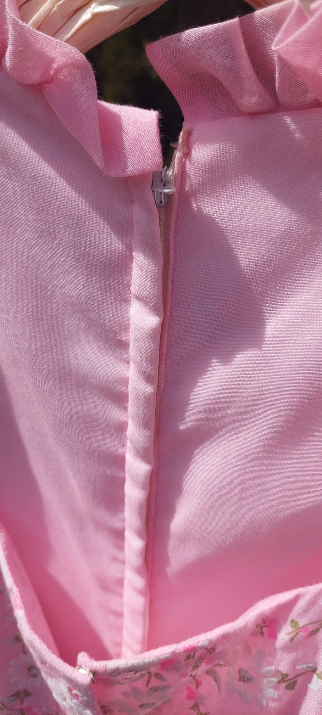 1970s Emma Domb Prairie Dress:2-Piece Pink Boho Maxi Gown with Ruffled Pinafore