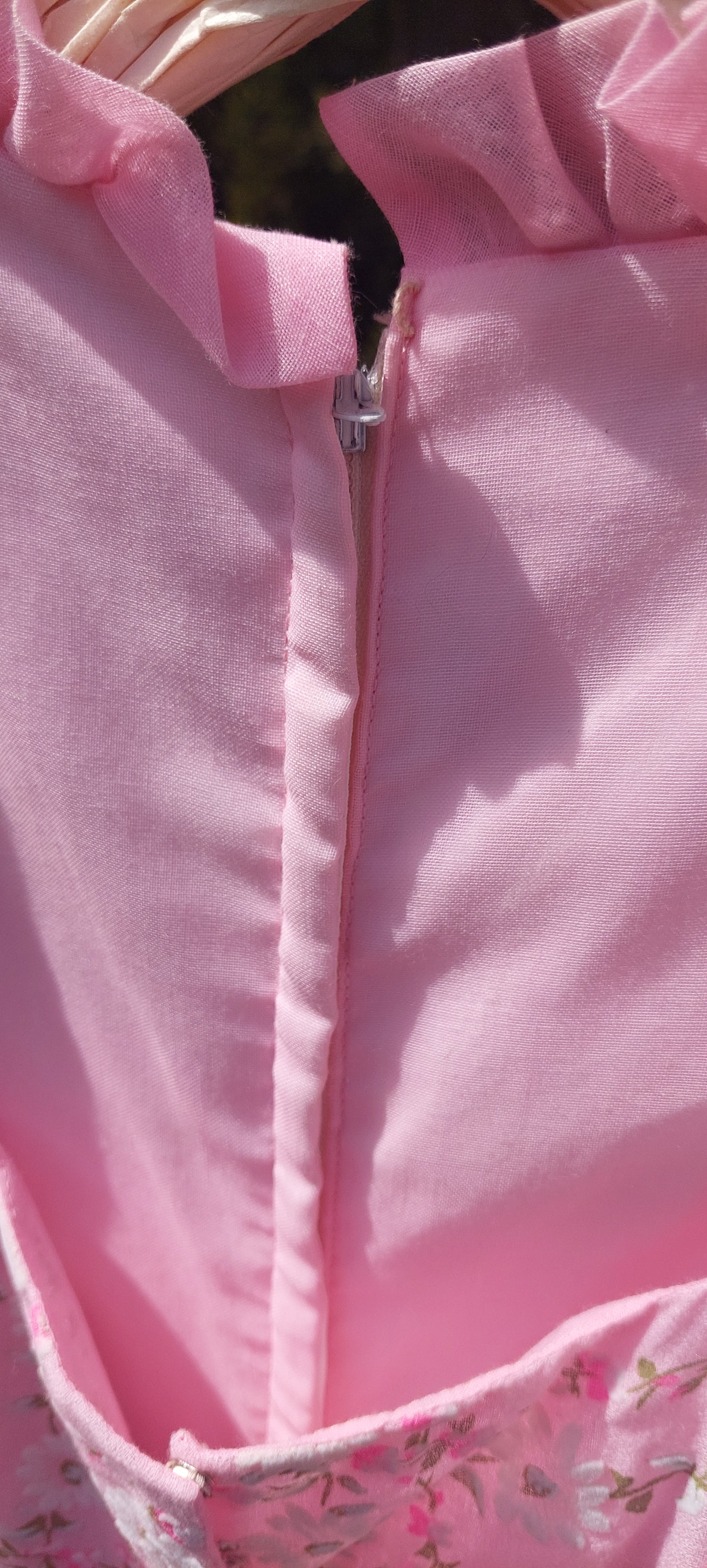 1970s Emma Domb Prairie Dress:2-Piece Pink Boho Maxi Gown with Ruffled Pinafore