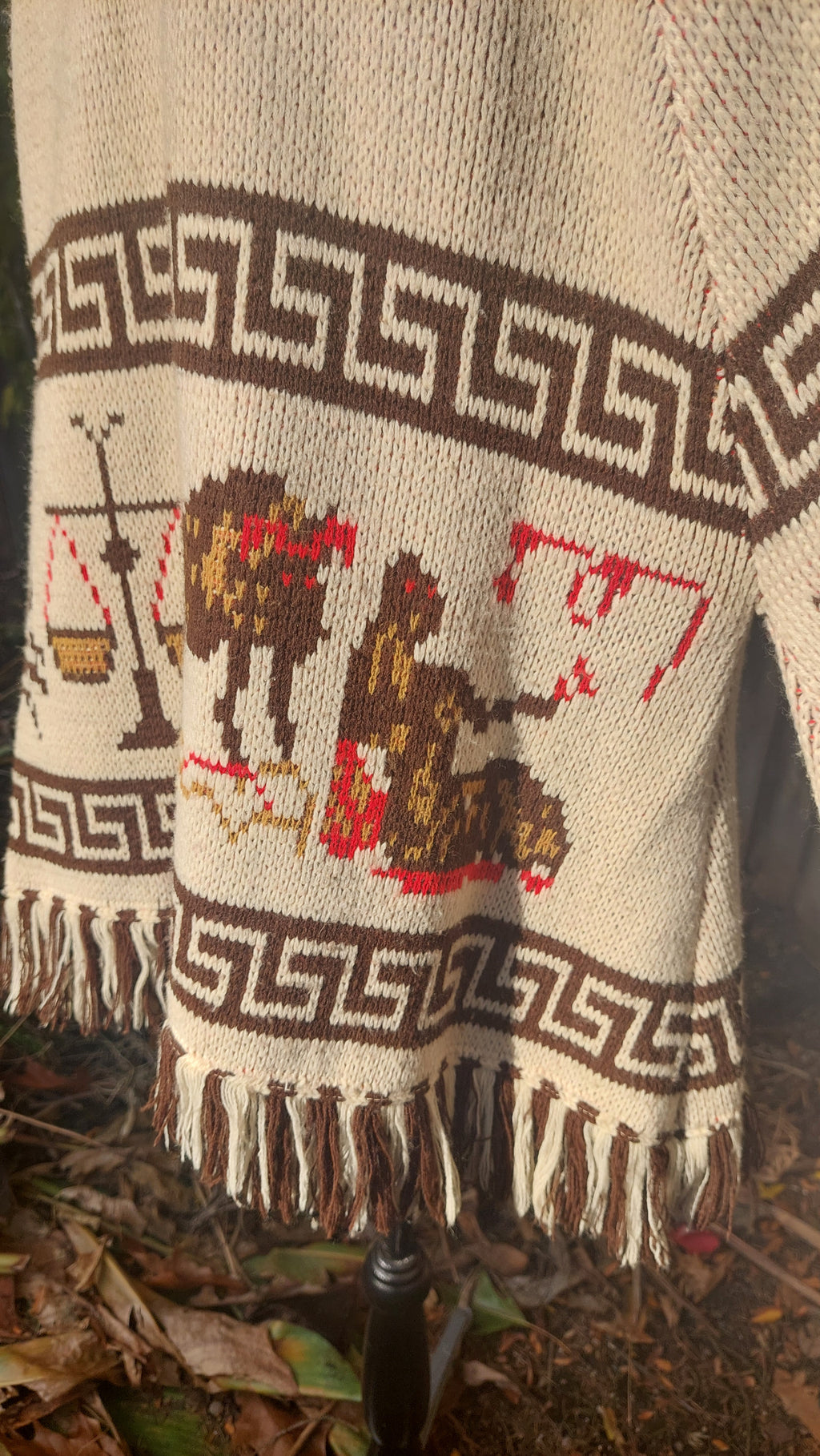 1970s Carol Brent Zodiac Astrology Montgomery Ward Acrylic Knit Fringe Cape Boho Poncho Sweater