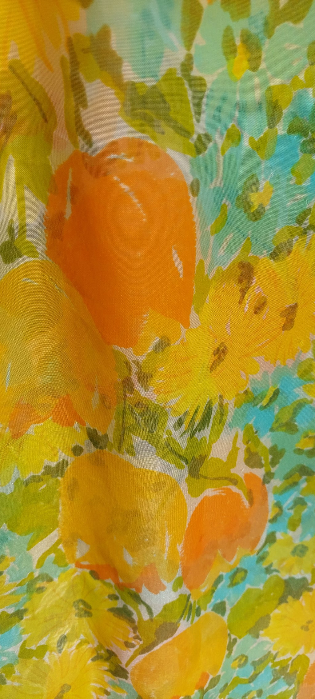 1960s Double Chiffon Custom Made Flower Power Maxi Dress Gown