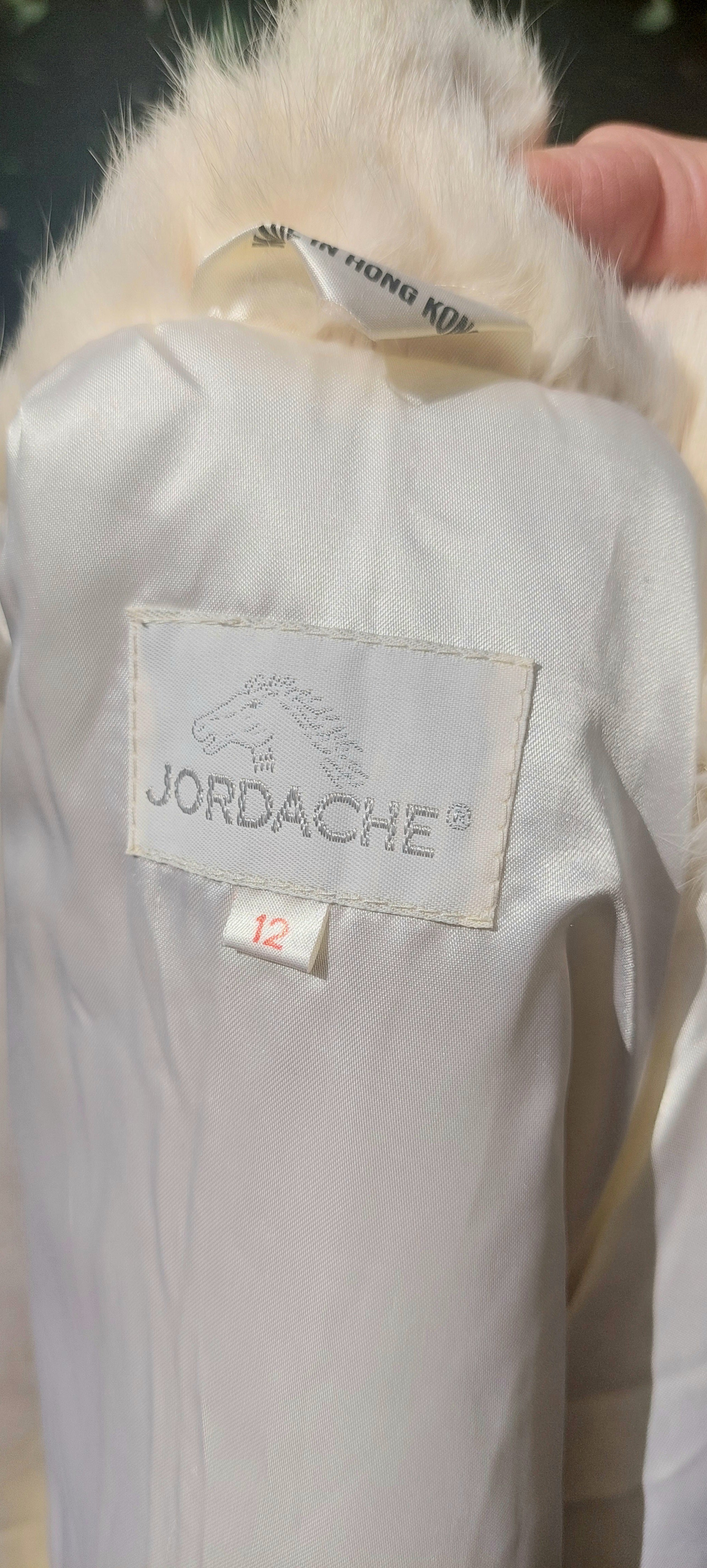 Vintage 1980s Off White Jordache Genuine Rabbit Fur Knit Sleeve Winter Jacket Co