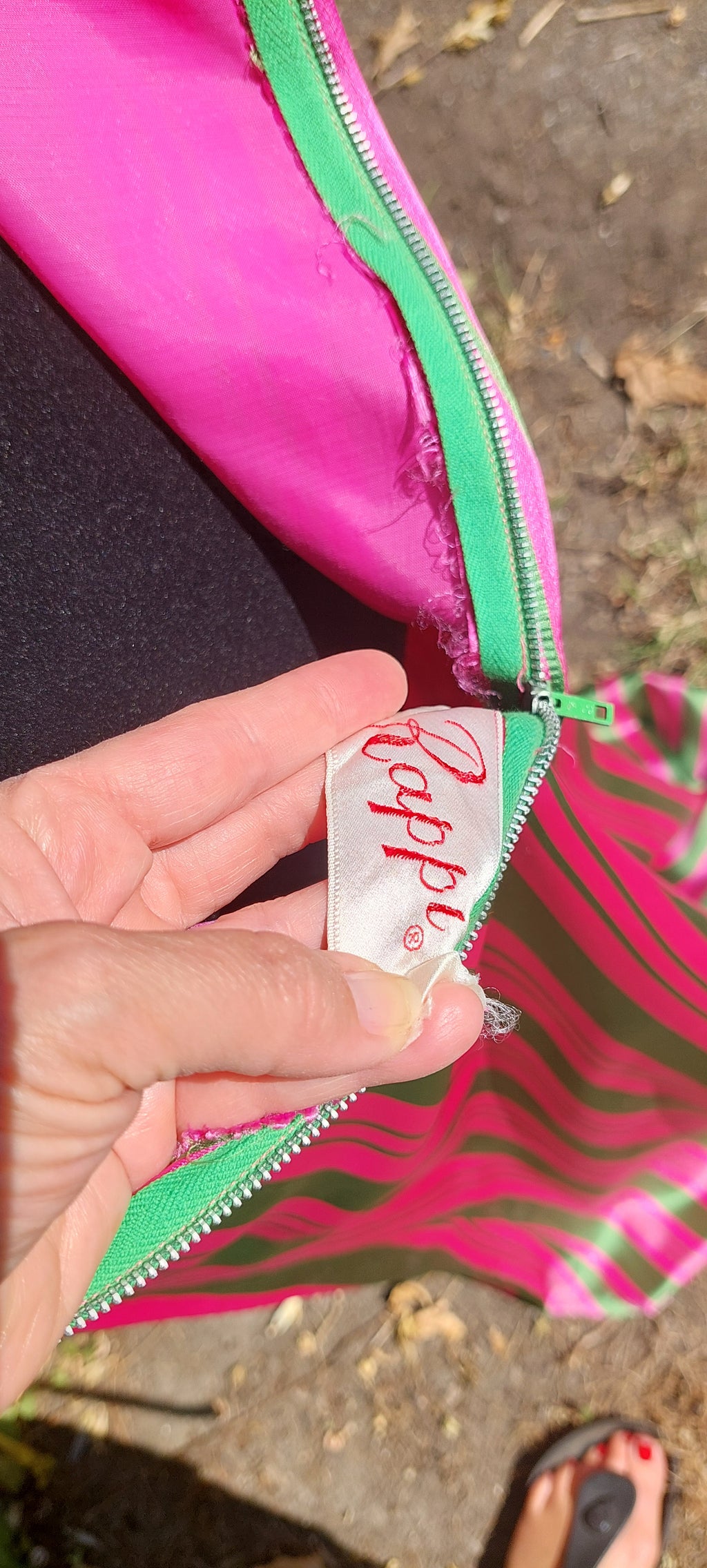 1960s Rappi Satin Watermelon Striped 2-Piece Sleeveless Maxi Gown & Coat