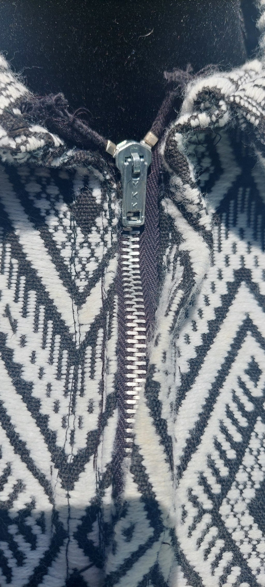 1970s Guatemalan Cotton Poncho: Black & White Boho Woven Bamboo