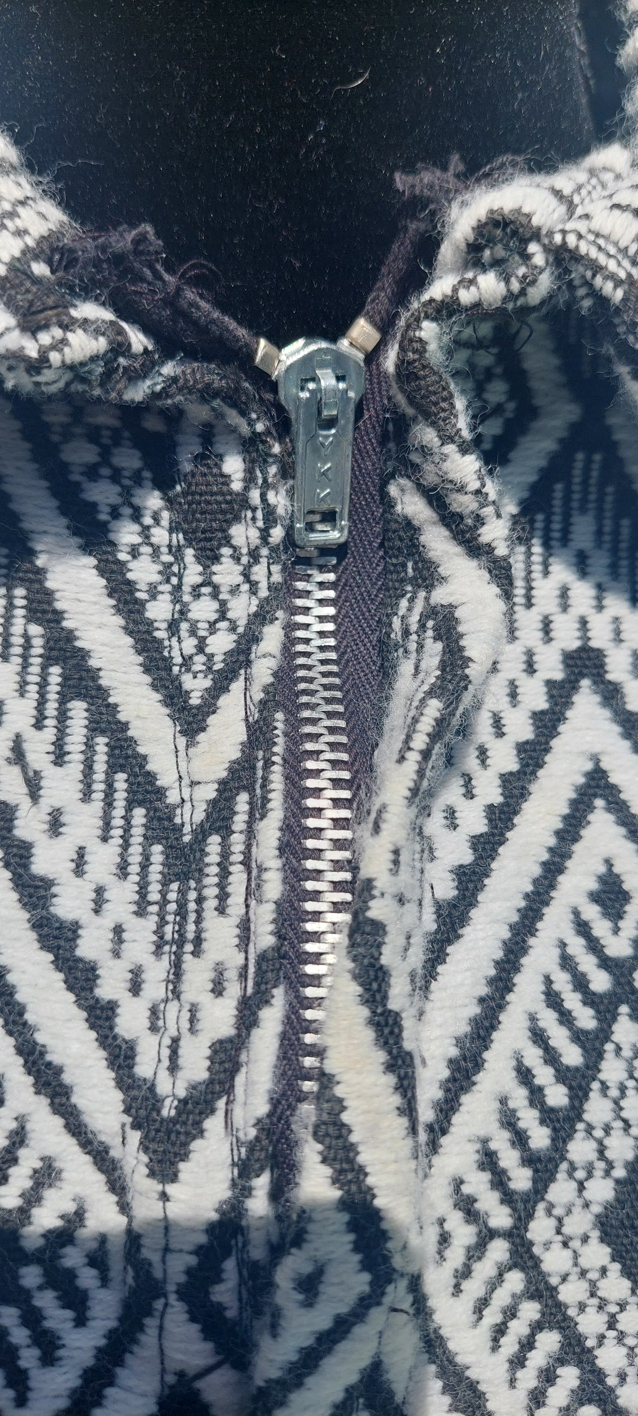 1970s Guatemalan Cotton Poncho: Black & White Boho Woven Bamboo